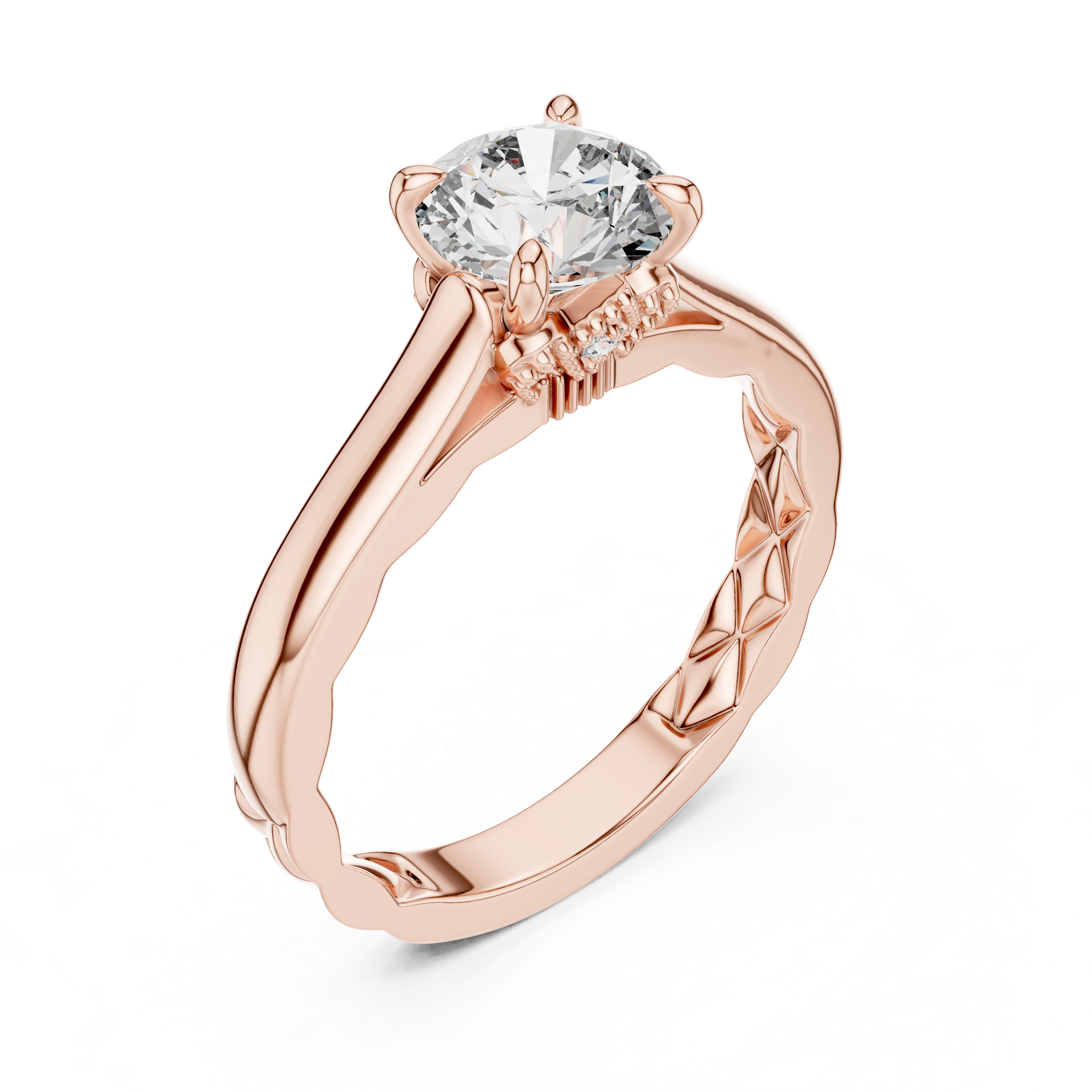 Round Cut Solitaire Engagement Ring with Sculpted Diamond Accent Gallery