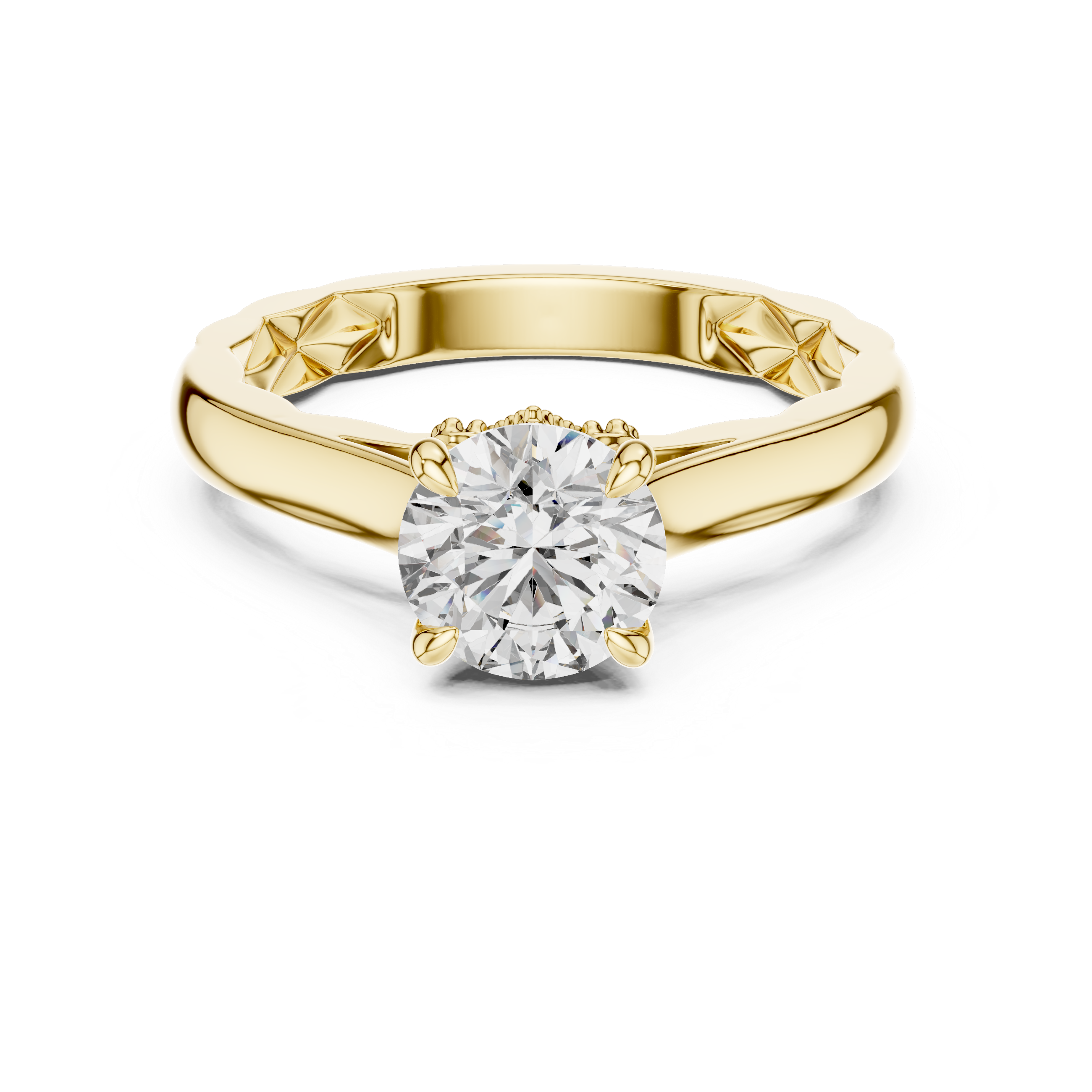 Round Cut Solitaire Engagement Ring with Sculpted Diamond Accent Gallery