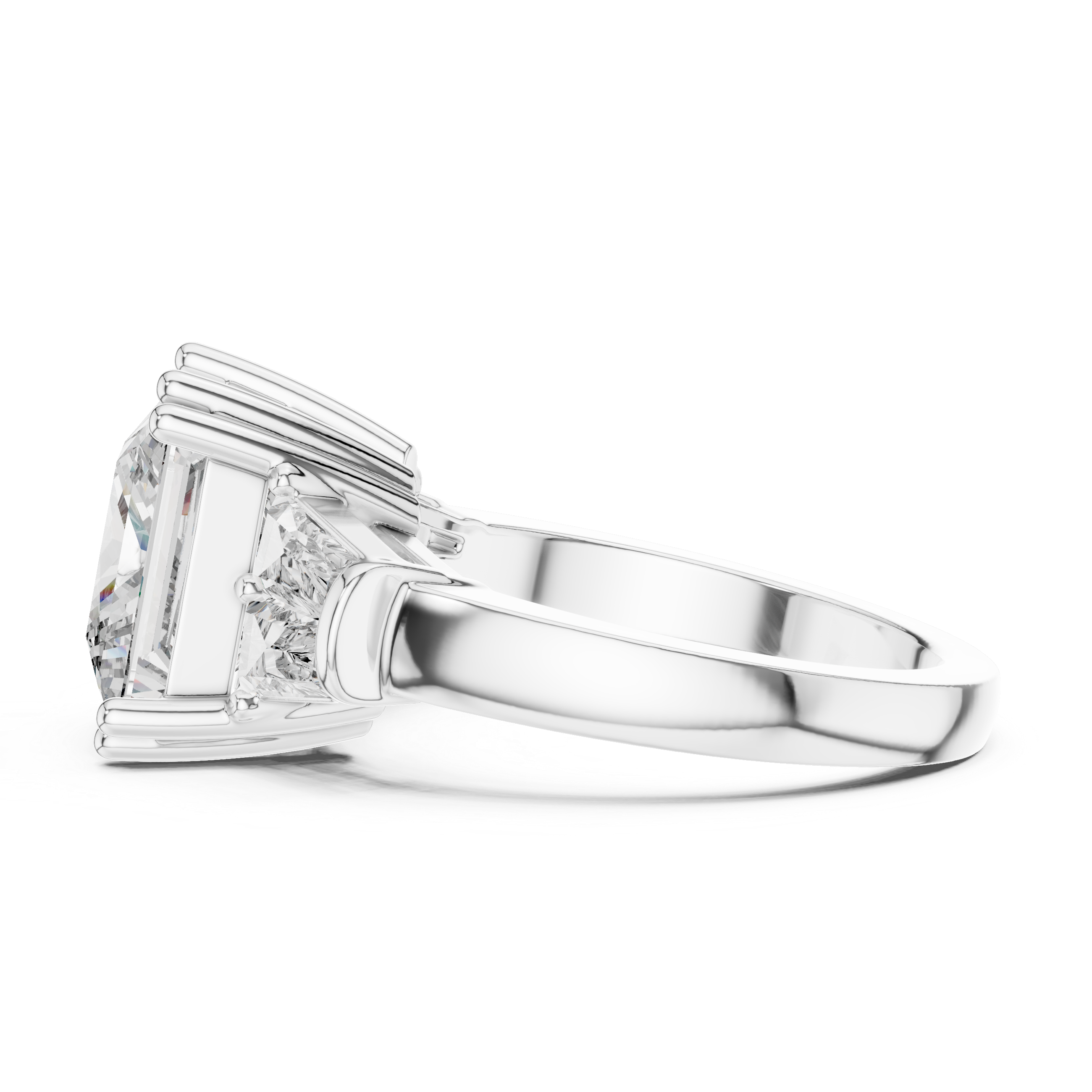Princess Cut Three Stone Engagement Ring with Tapered Baguette Diamonds