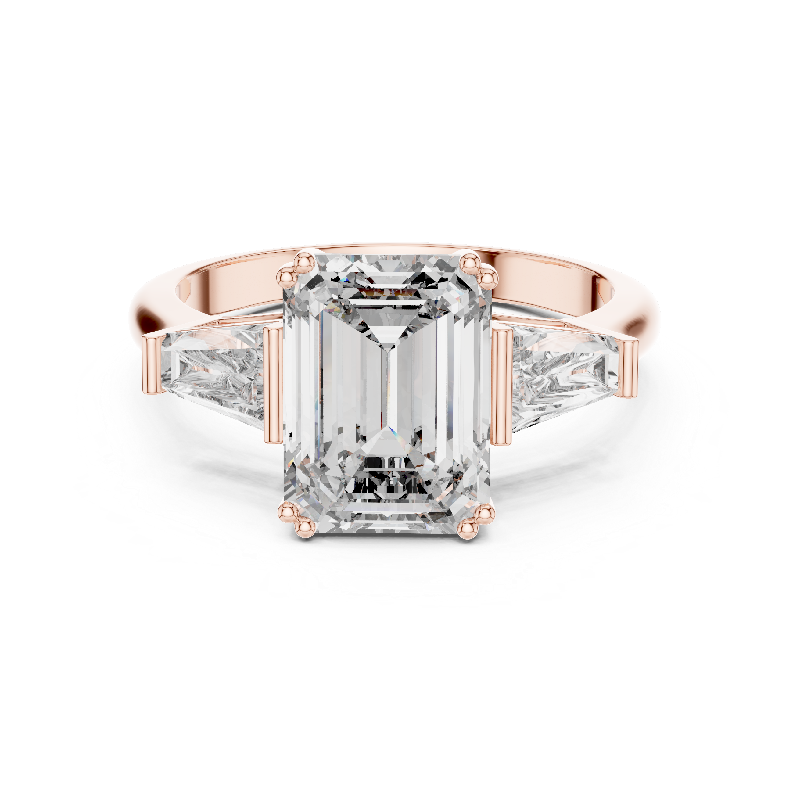 Emerald Cut Three Stone Engagement Ring with Tapered Baguette Side Diamonds