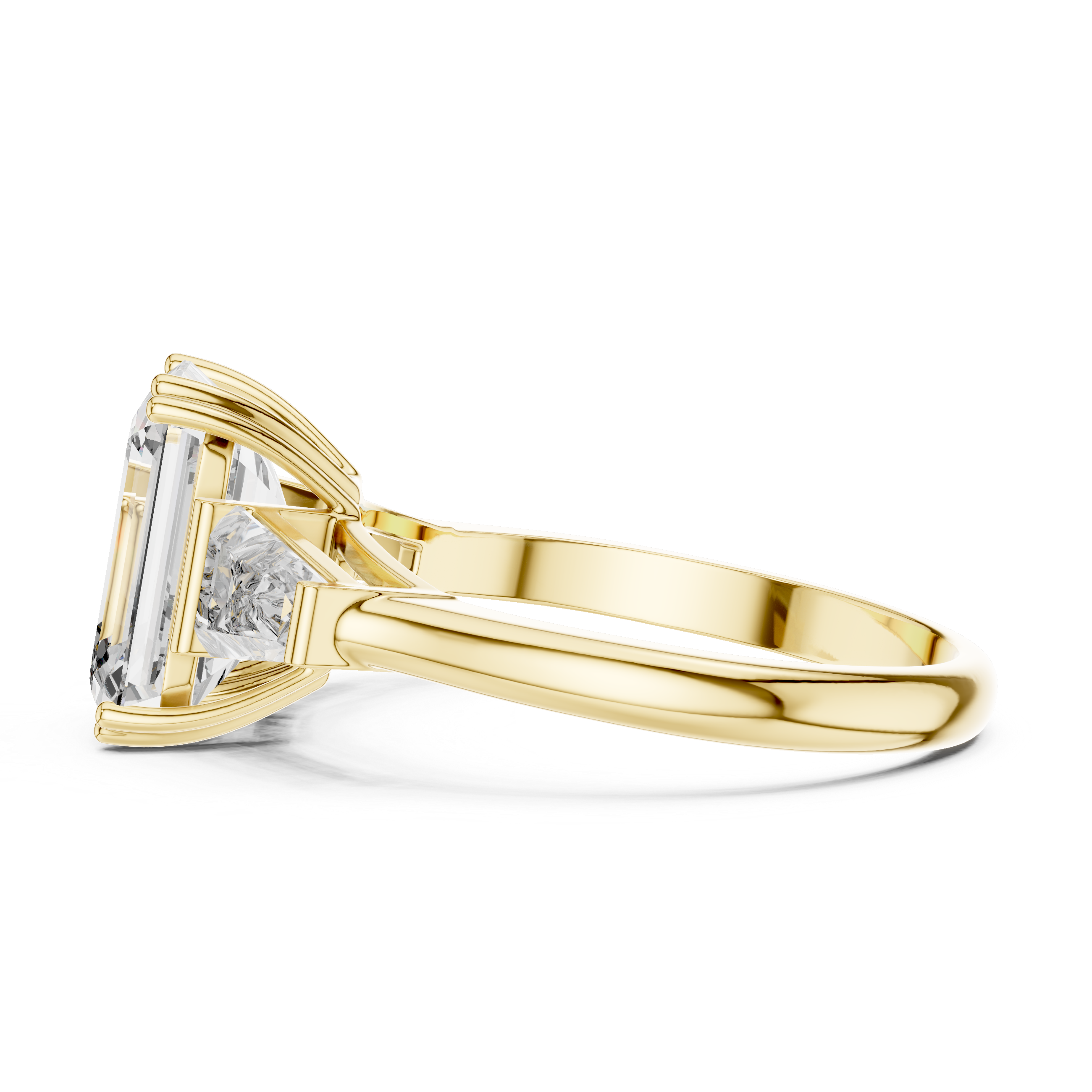 Emerald Cut Three Stone Engagement Ring with Tapered Baguette Side Diamonds