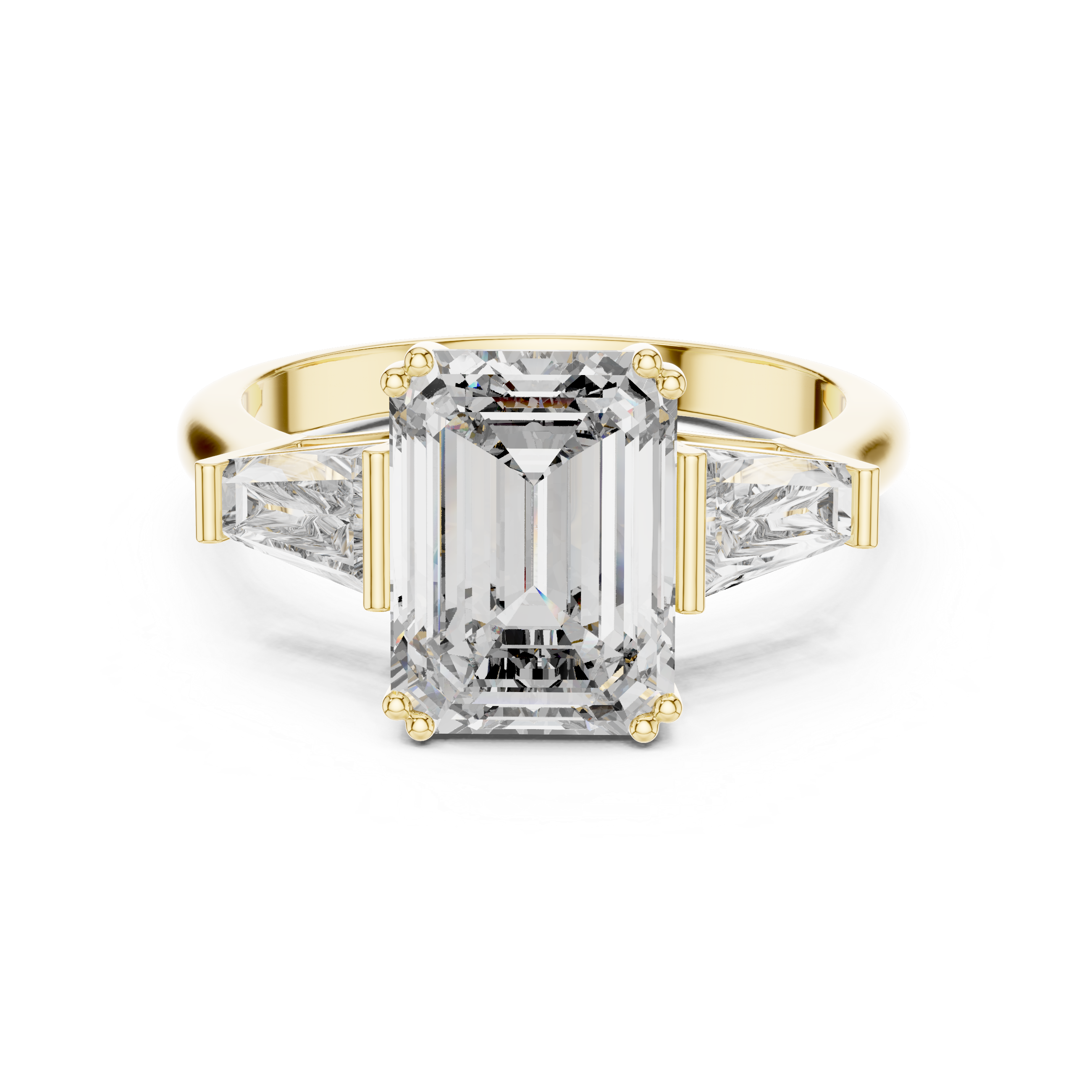 Emerald Cut Three Stone Engagement Ring with Tapered Baguette Side Diamonds