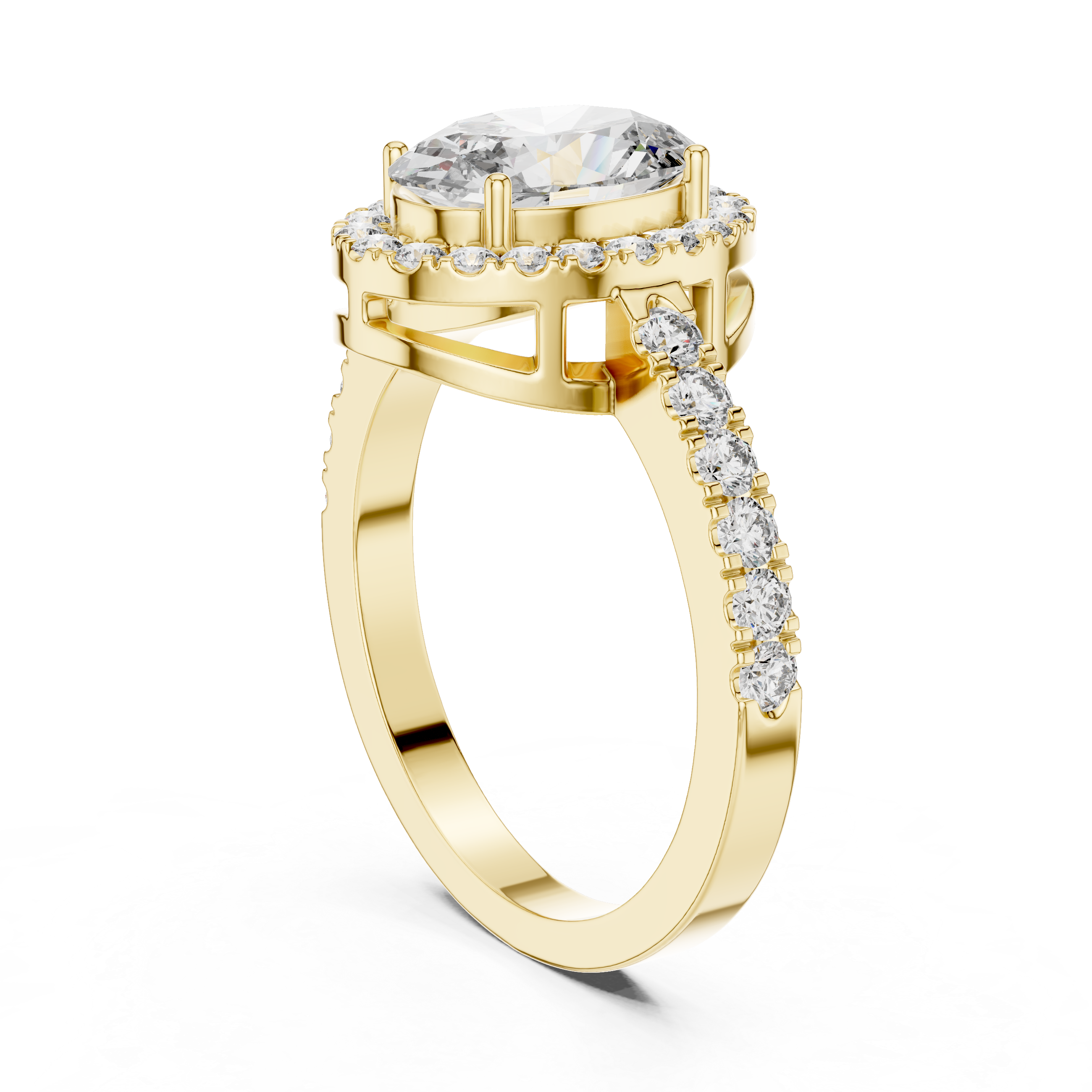 Oval Cut Halo Engagement Ring with Pavé Diamond Band