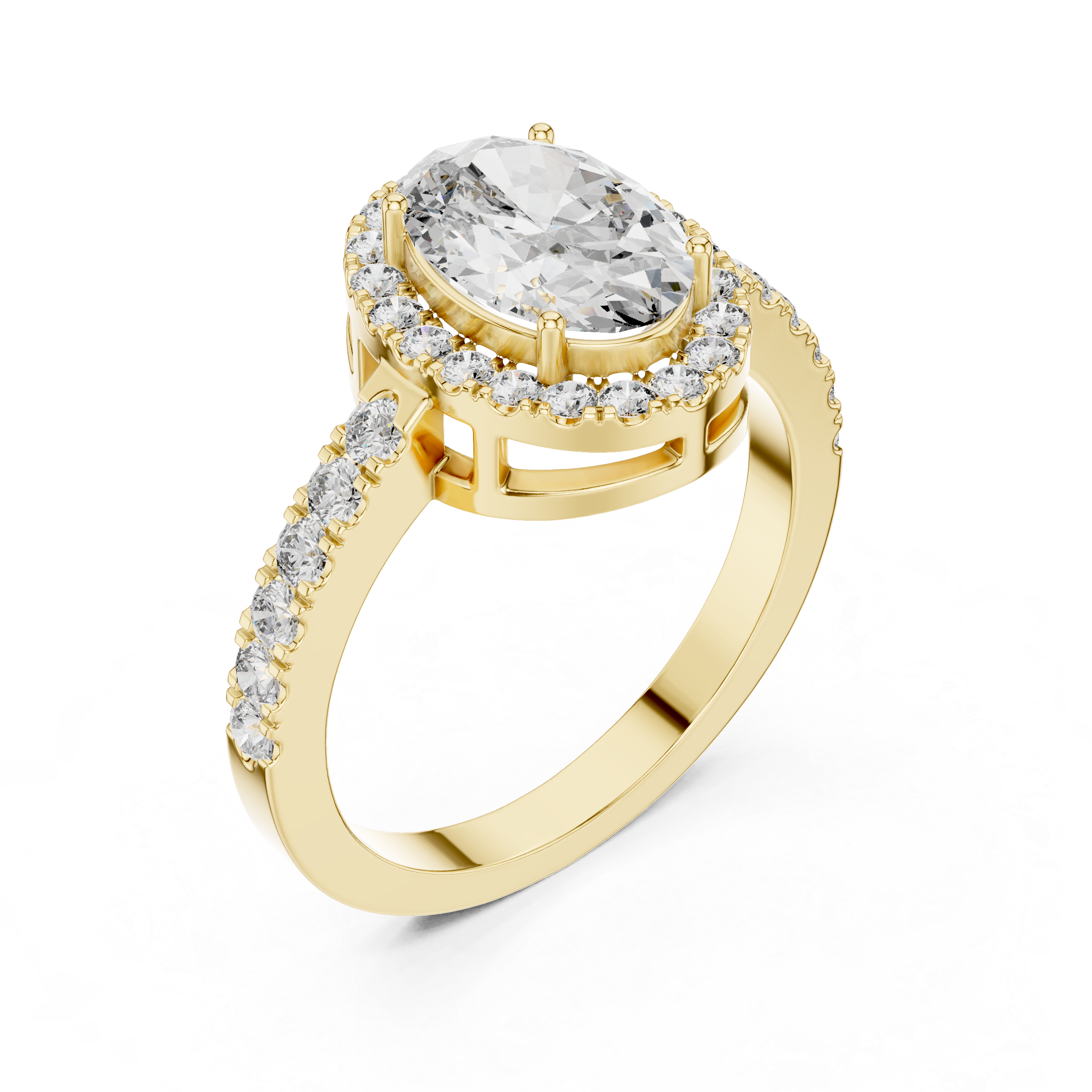 Oval Cut Halo Engagement Ring with Pavé Diamond Band