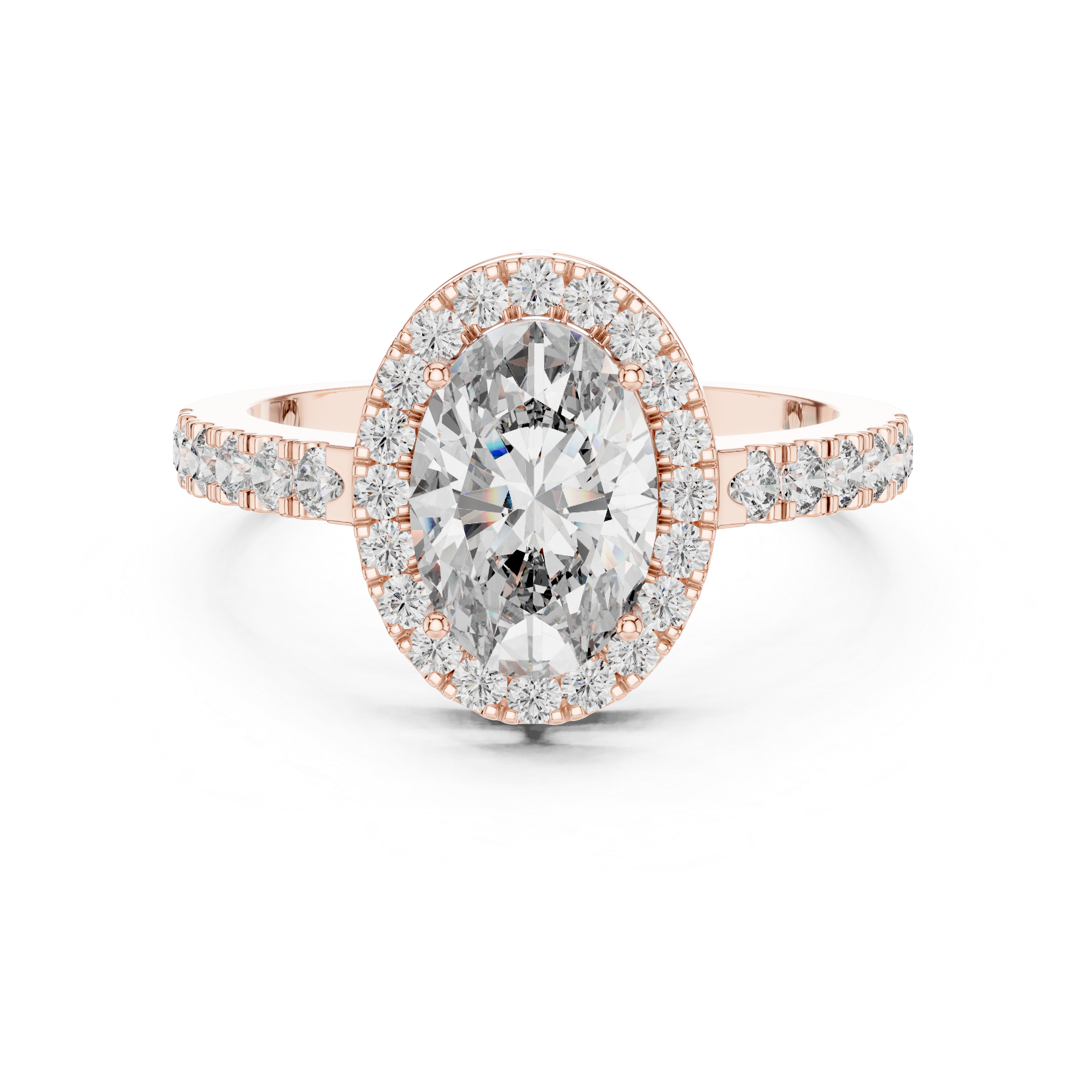 Oval Cut Halo Engagement Ring with Pavé Diamond Band