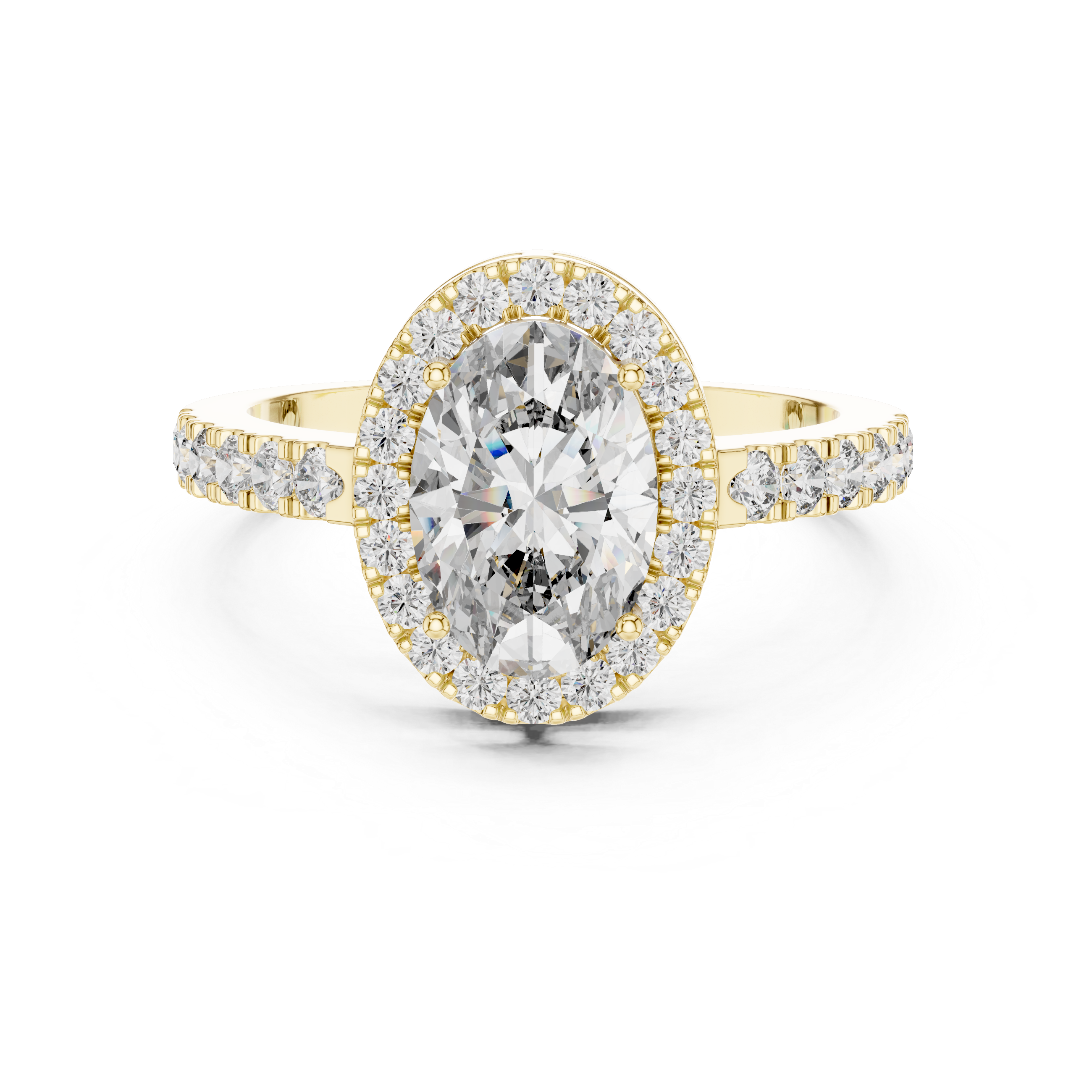 Oval Cut Halo Engagement Ring with Pavé Diamond Band