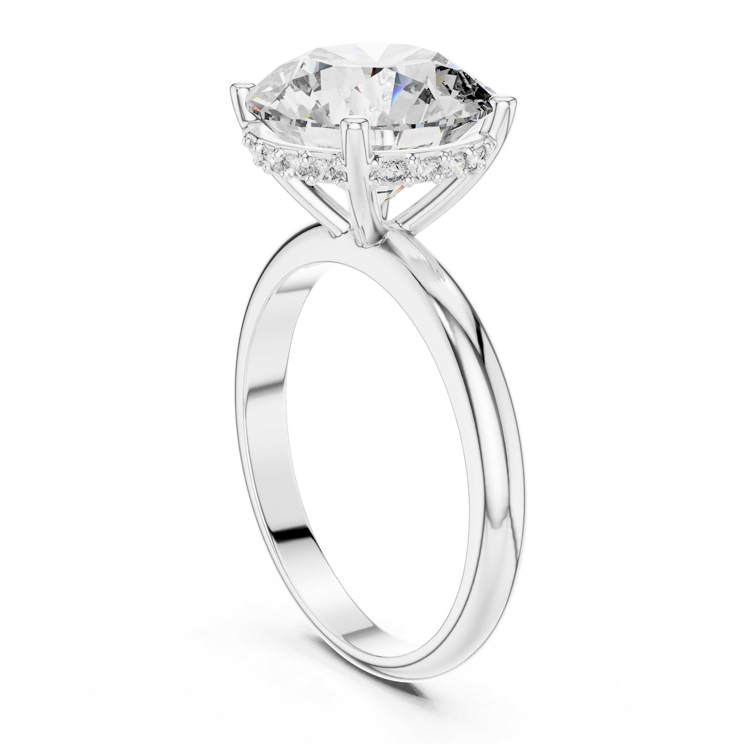 Classic Round Cut Solitaire Engagement Ring with Hidden Halo