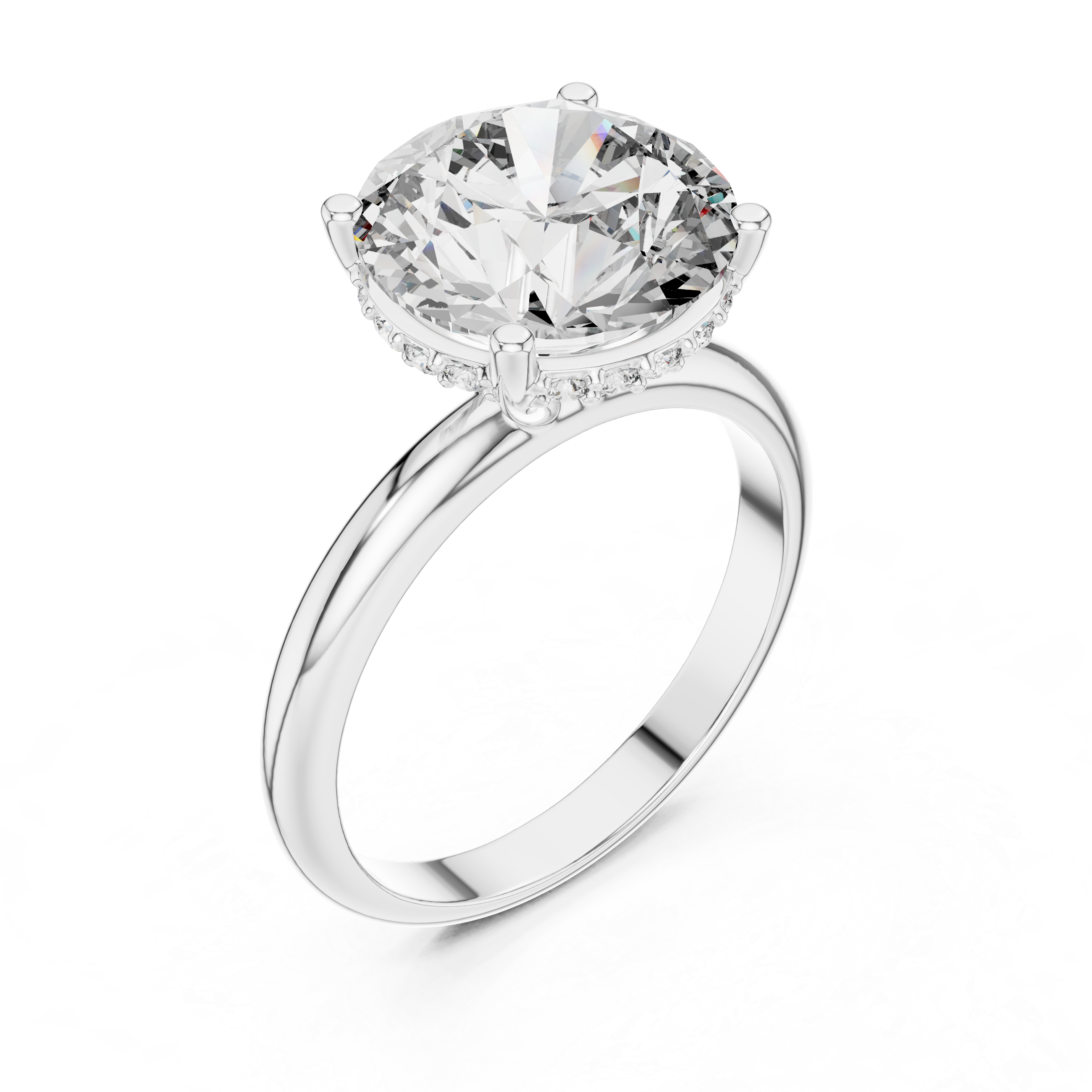 Classic Round Cut Solitaire Engagement Ring with Hidden Halo