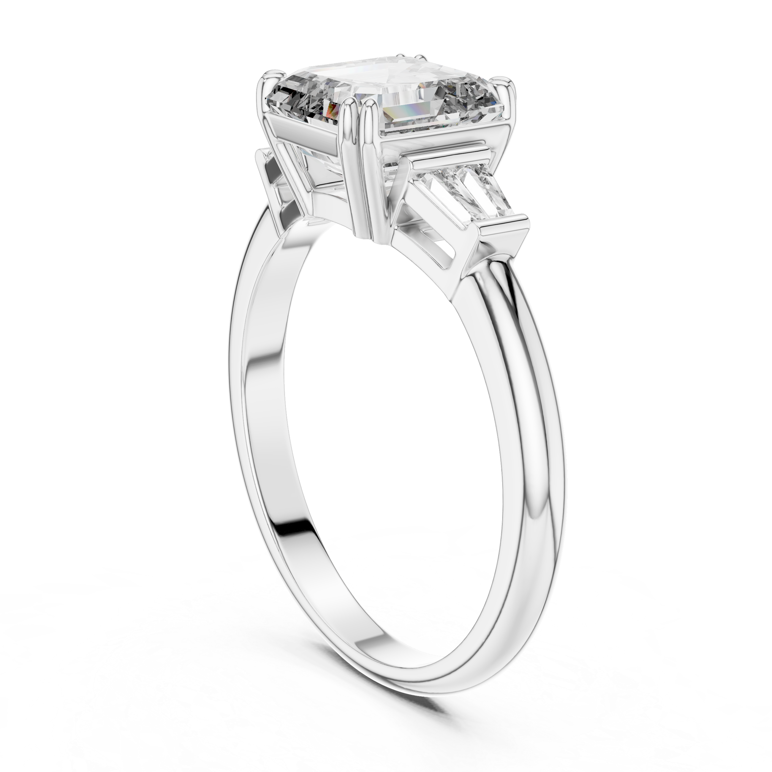 Emerald Cut Engagement Ring with Baguette Side Diamonds