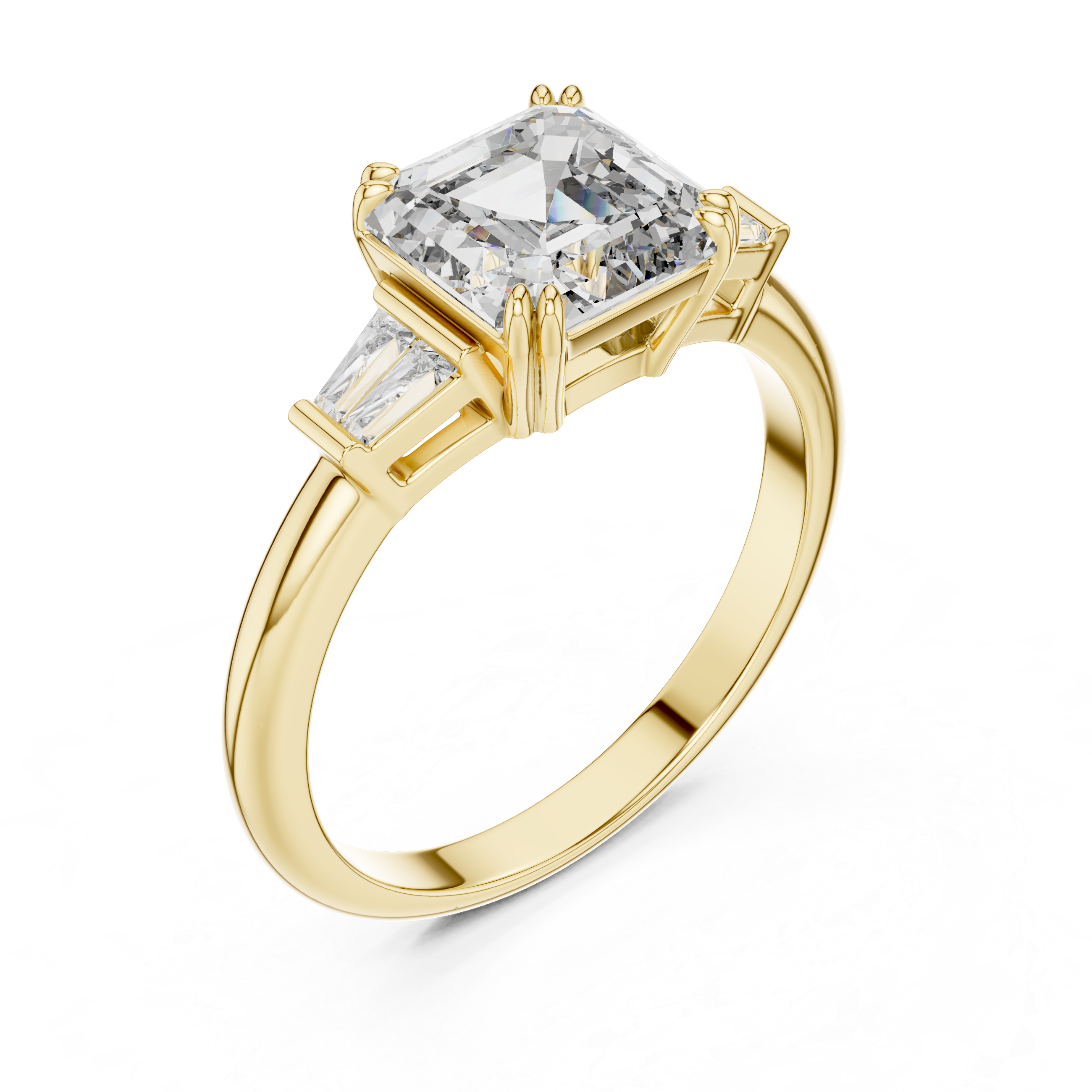 Emerald Cut Engagement Ring with Baguette Side Diamonds