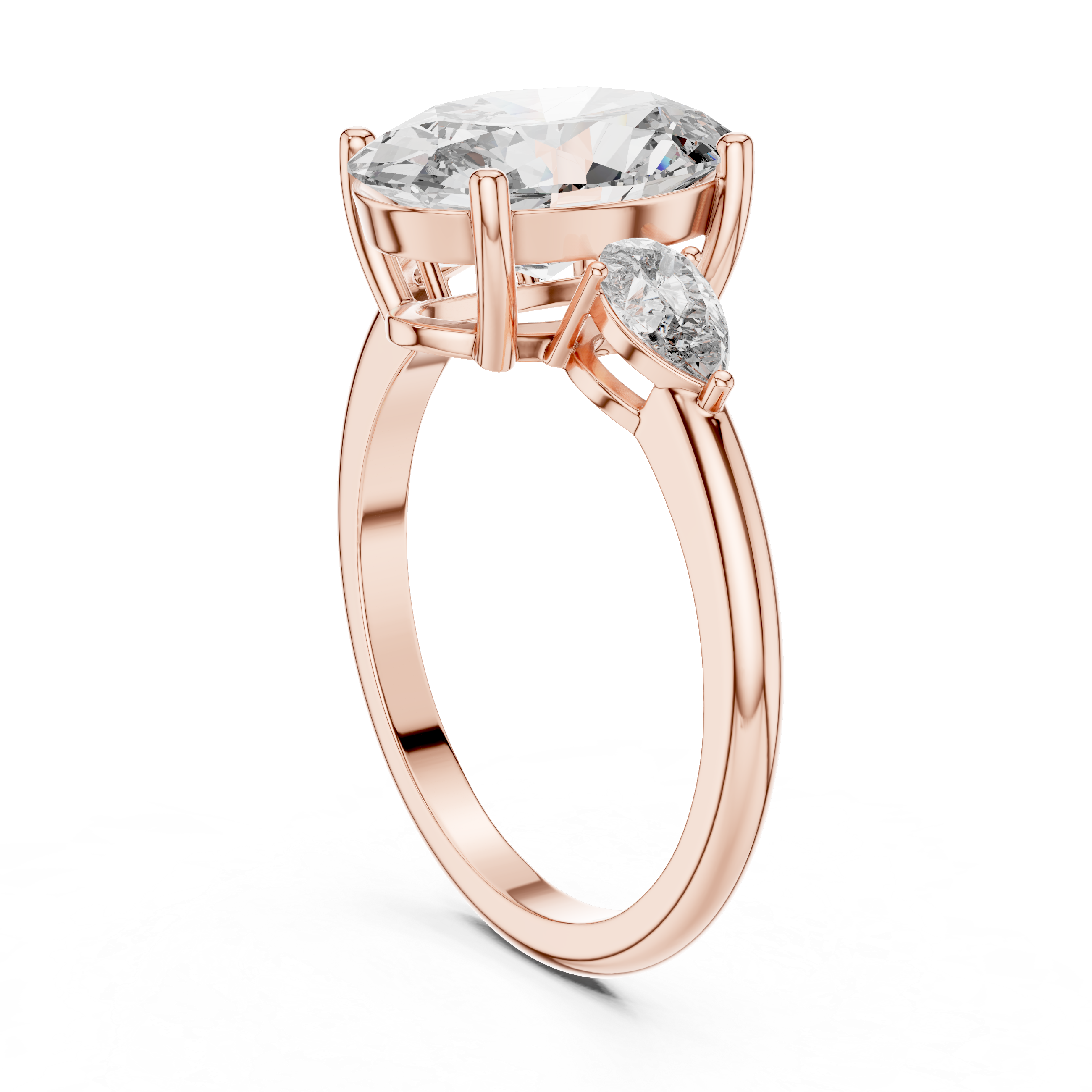 Oval Cut Three Stone Engagement Ring with Pear Side Diamonds