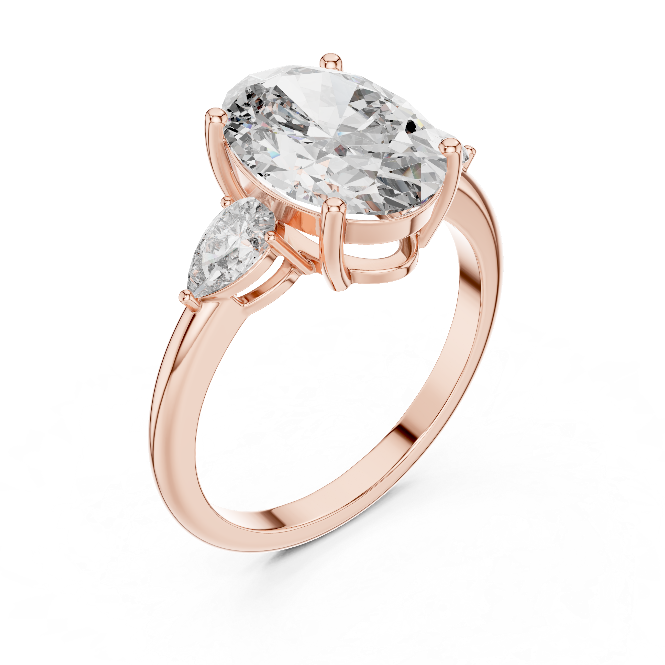 Oval Cut Three Stone Engagement Ring with Pear Side Diamonds