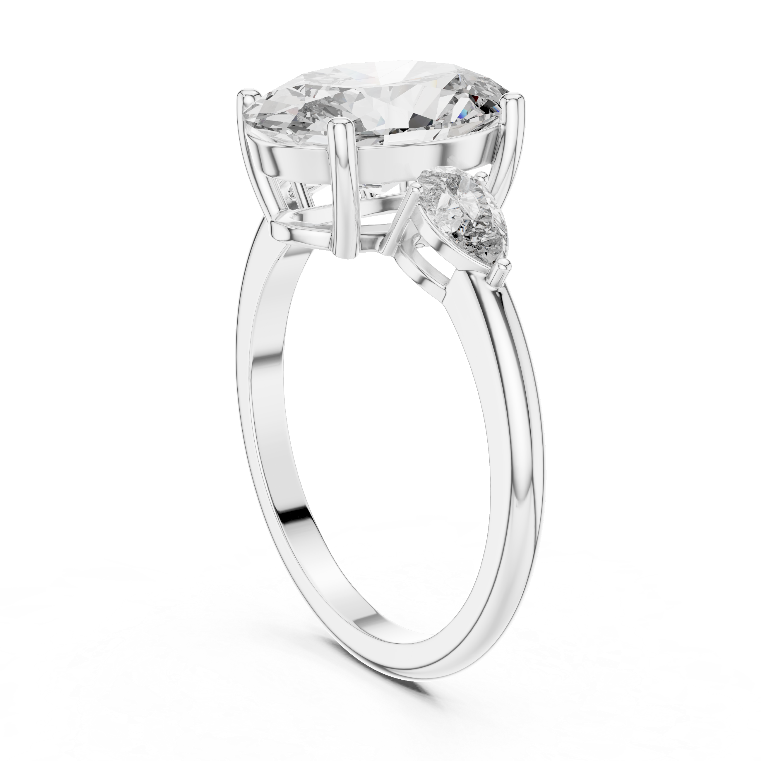 Oval Cut Three Stone Engagement Ring with Pear Side Diamonds