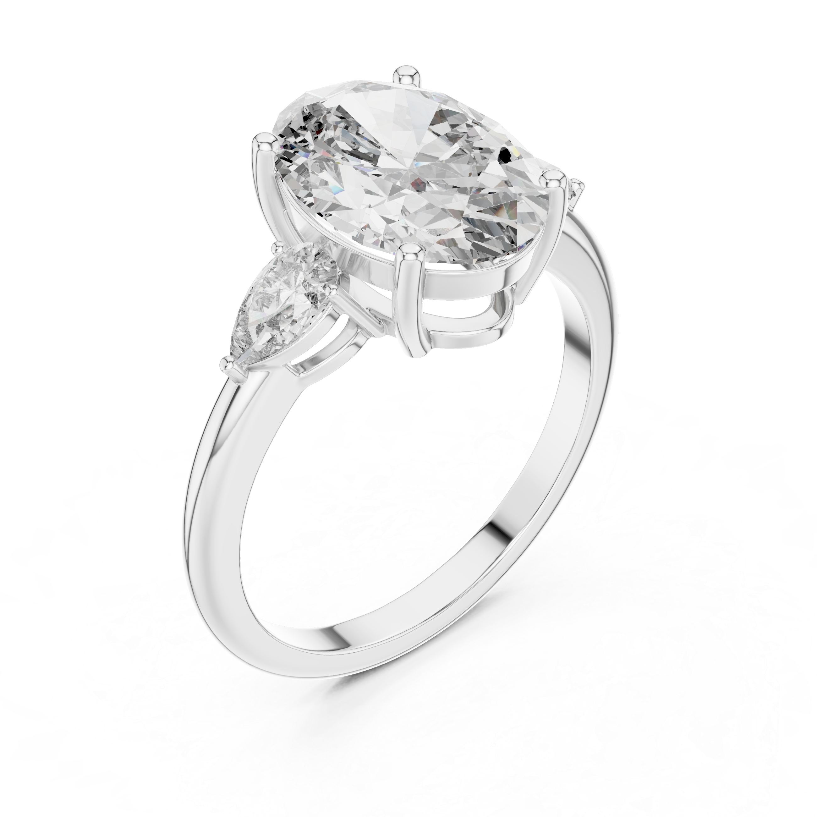 Oval Cut Three Stone Engagement Ring with Pear Side Diamonds