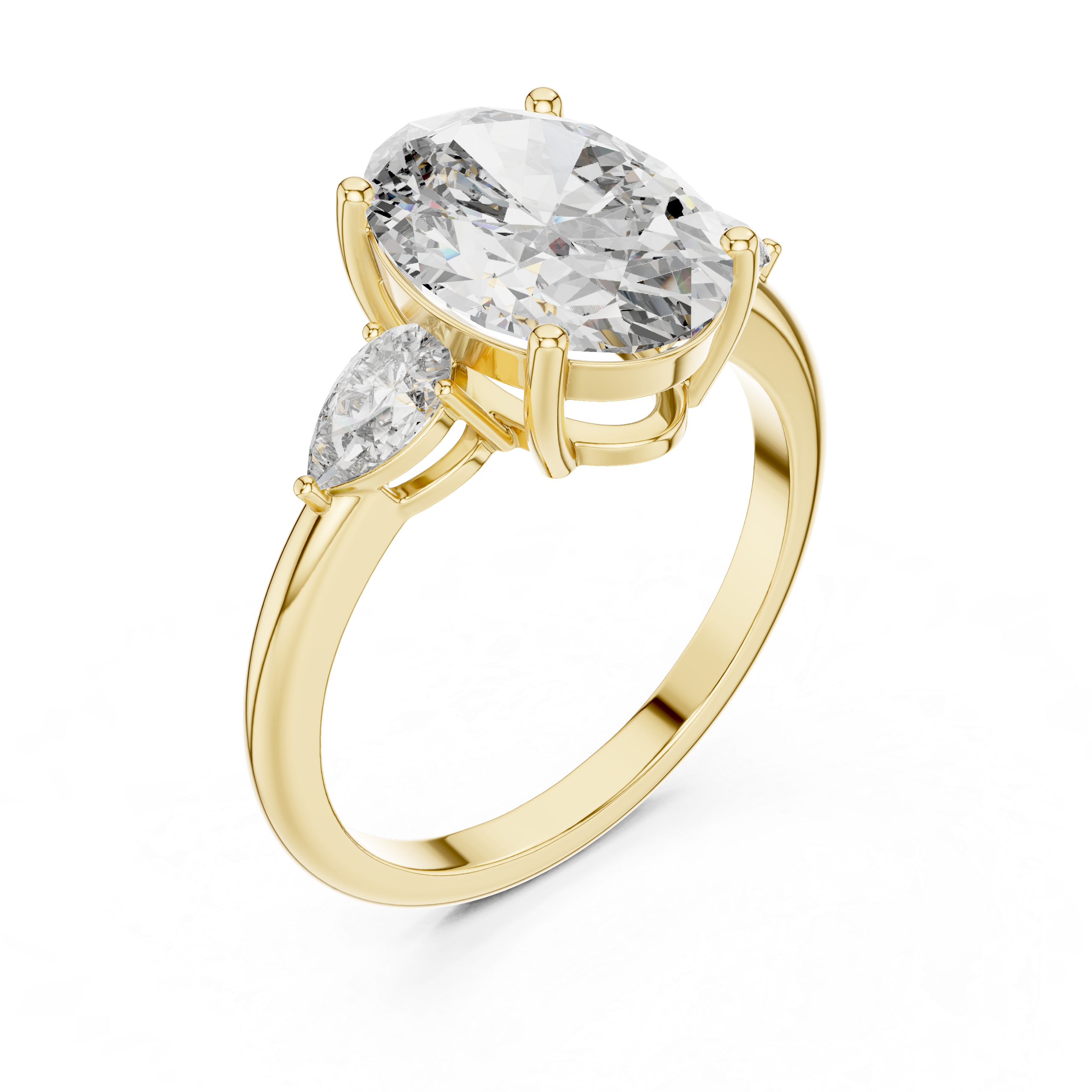 Oval Cut Three Stone Engagement Ring with Pear Side Diamonds