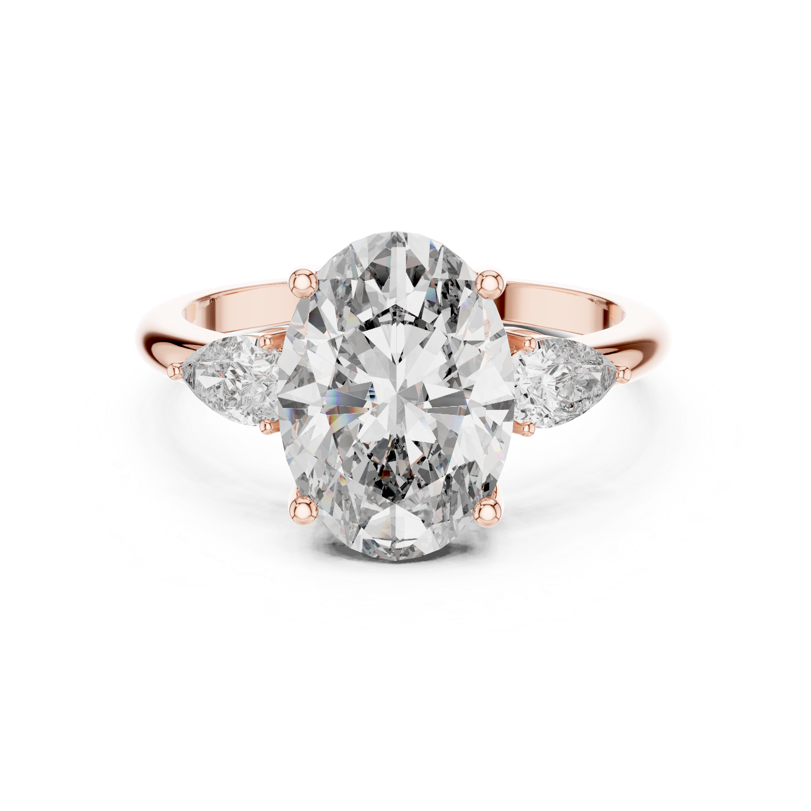 Oval Cut Three Stone Engagement Ring with Pear Side Diamonds