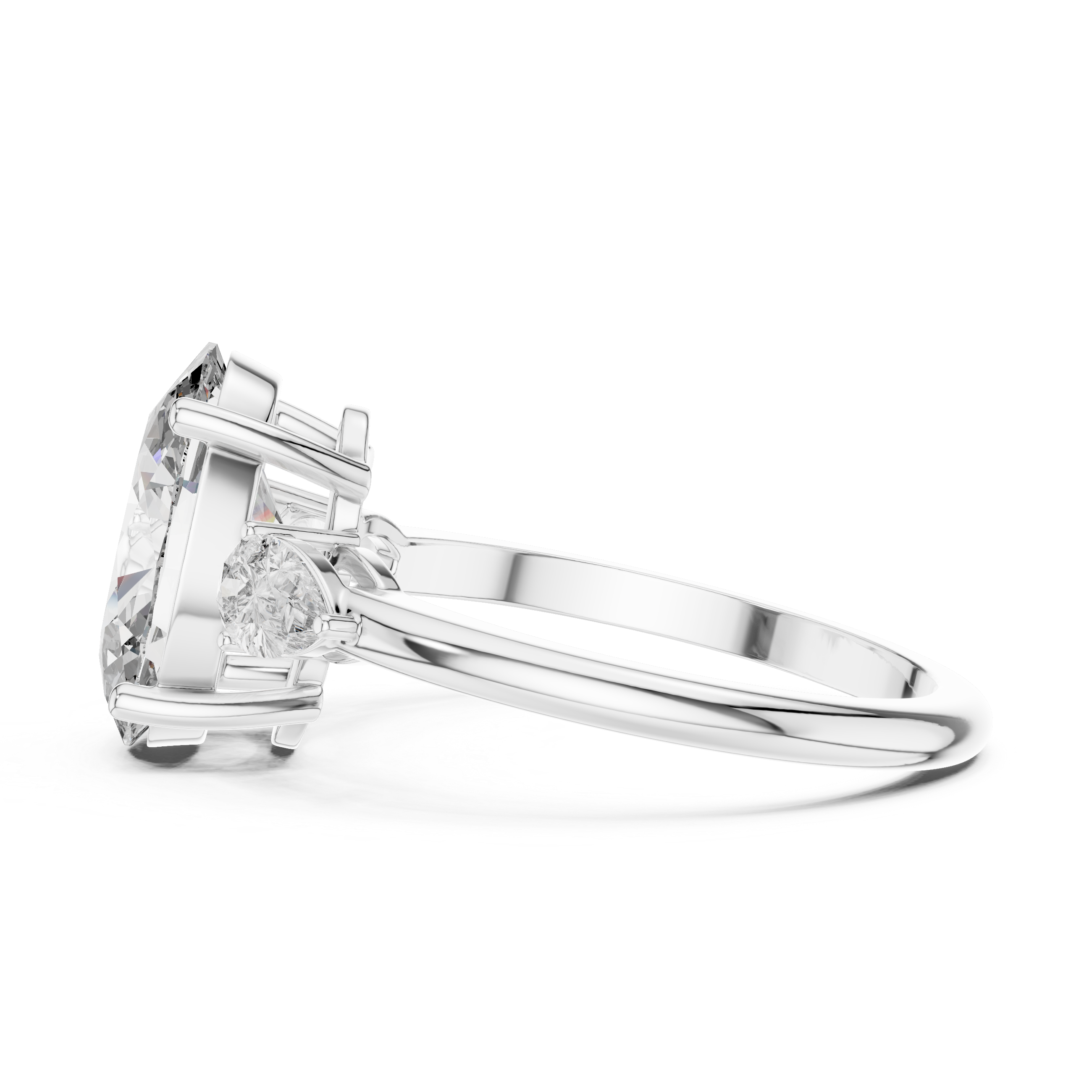 Oval Cut Three Stone Engagement Ring with Pear Side Diamonds