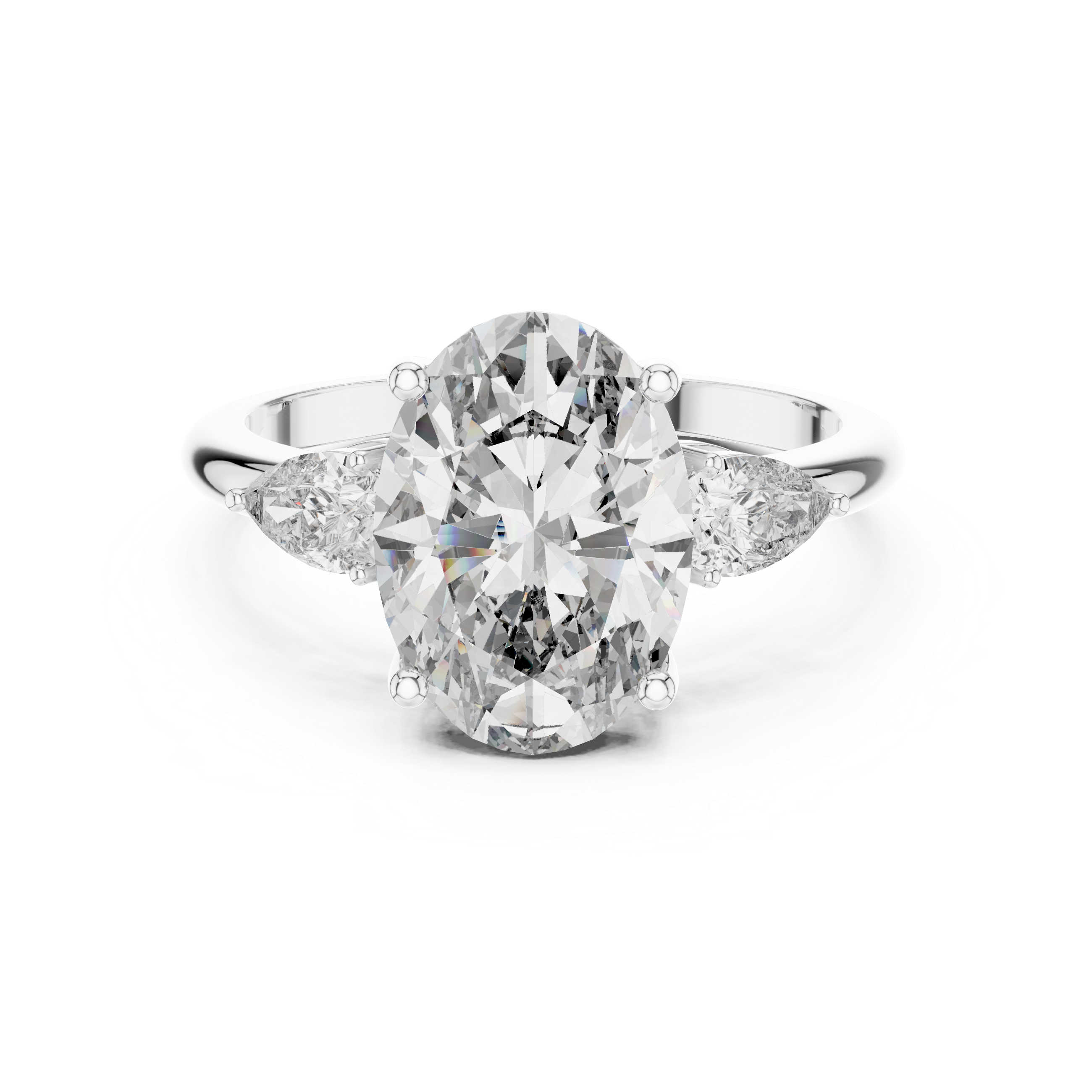 Oval Cut Three Stone Engagement Ring with Pear Side Diamonds