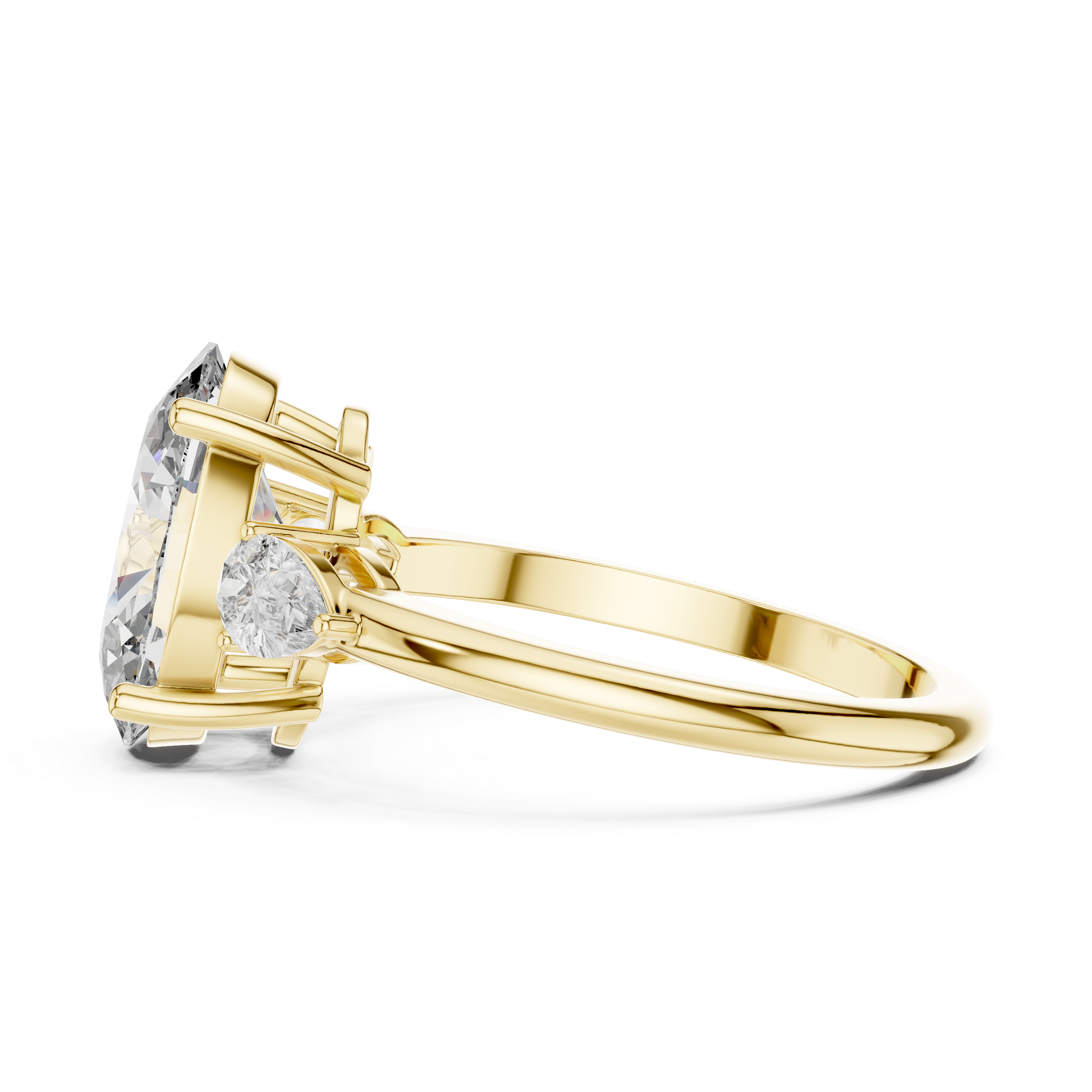 Oval Cut Three Stone Engagement Ring with Pear Side Diamonds