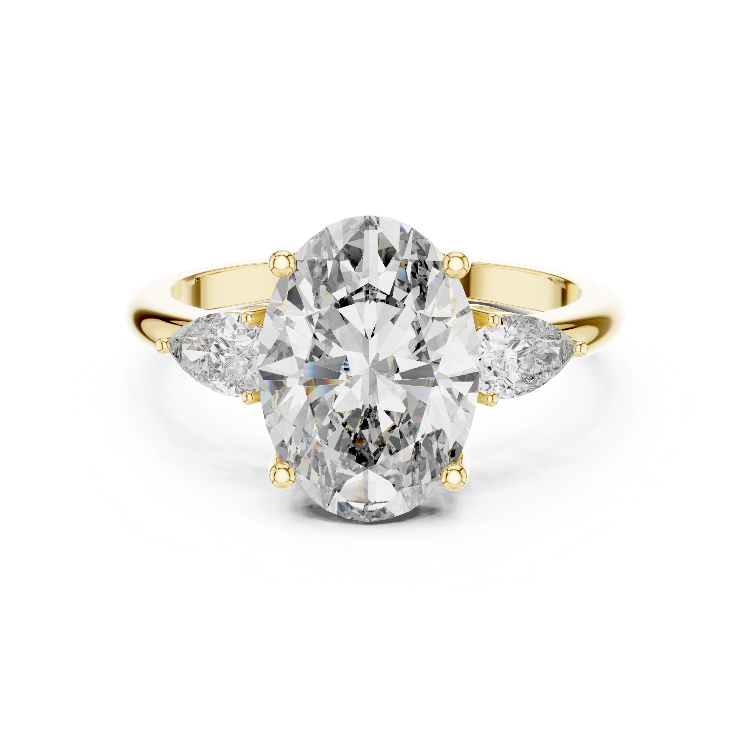 Oval Cut Three Stone Engagement Ring with Pear Side Diamonds