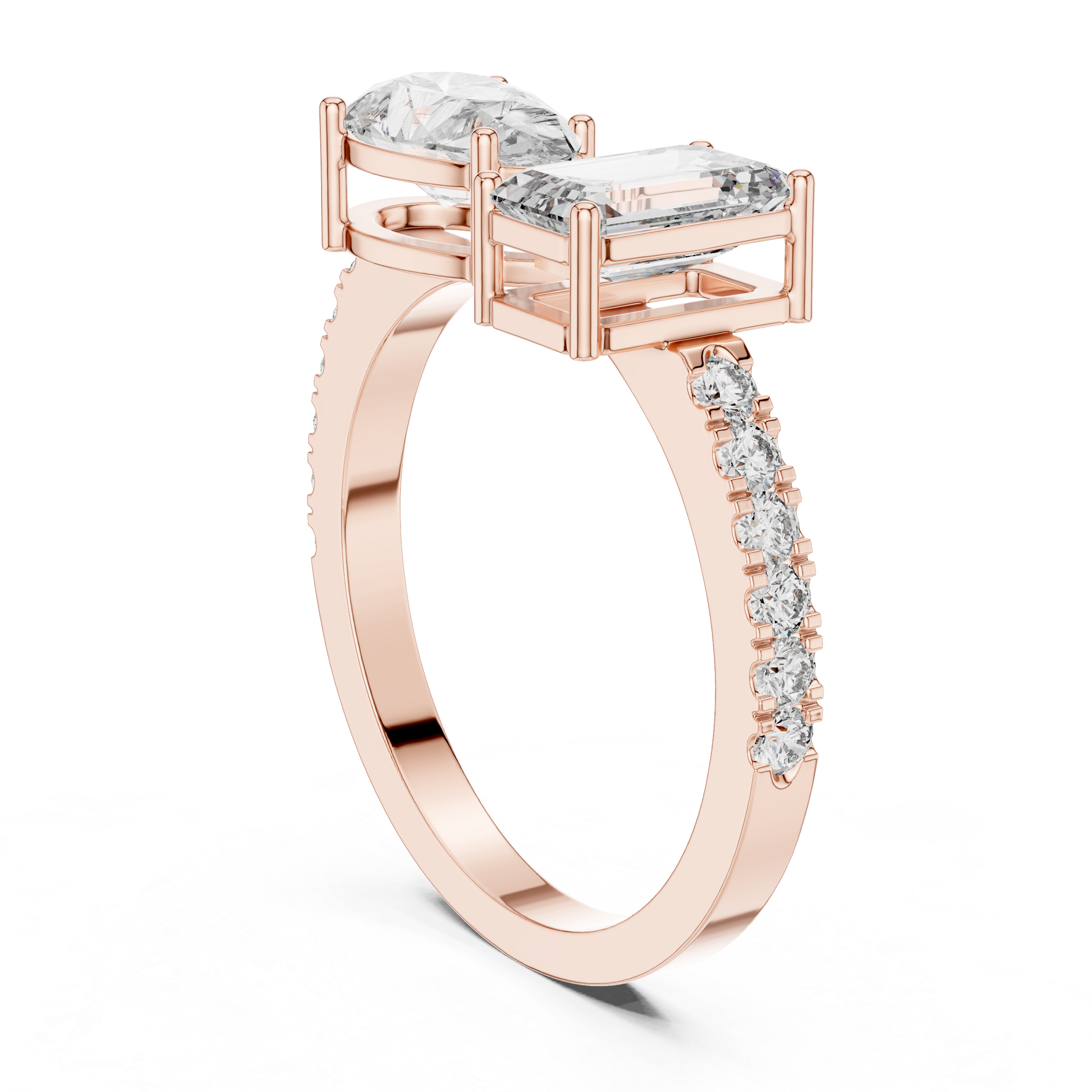Toi et Moi Engagement Ring with Pear and Emerald Cut Diamonds