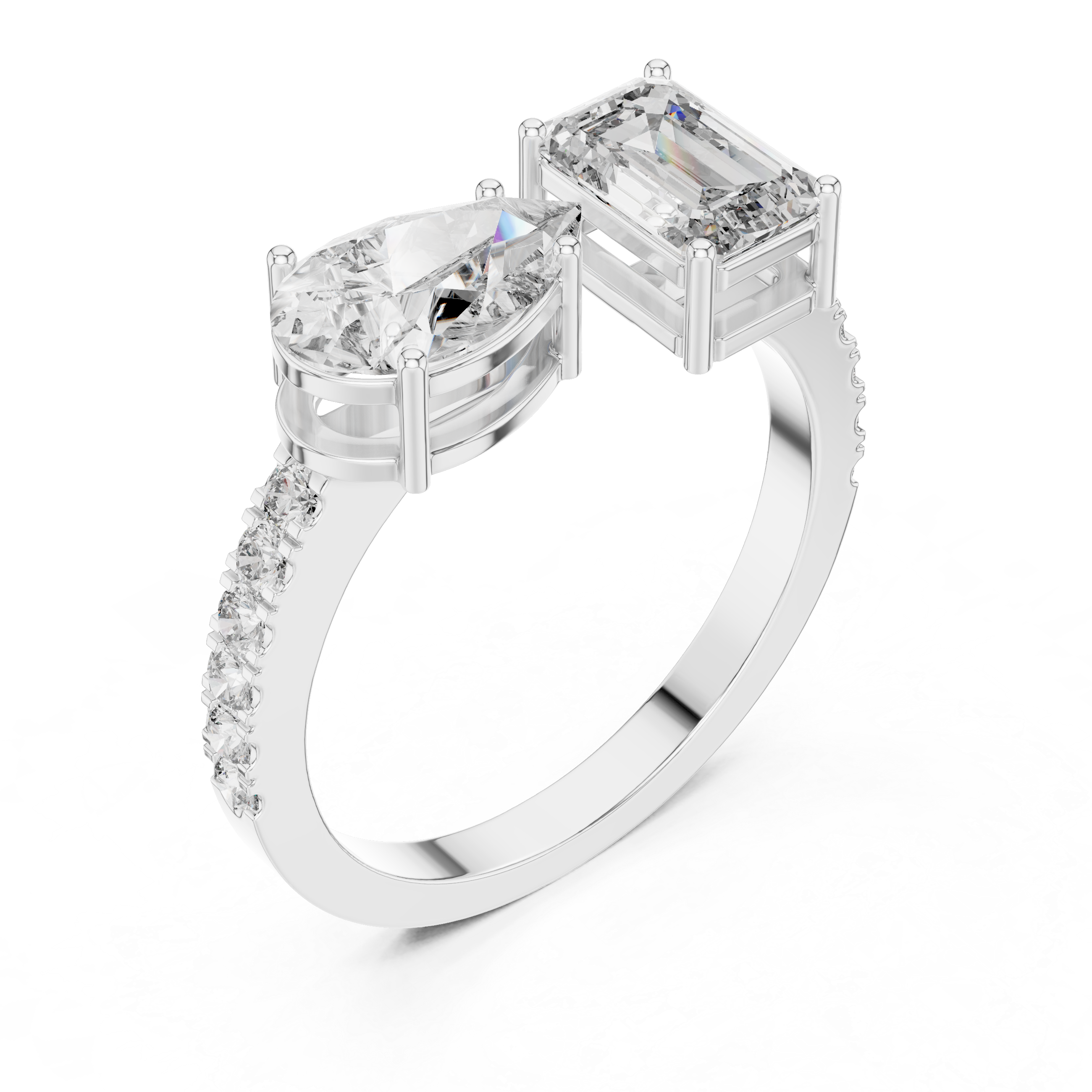 Toi et Moi Engagement Ring with Pear and Emerald Cut Diamonds