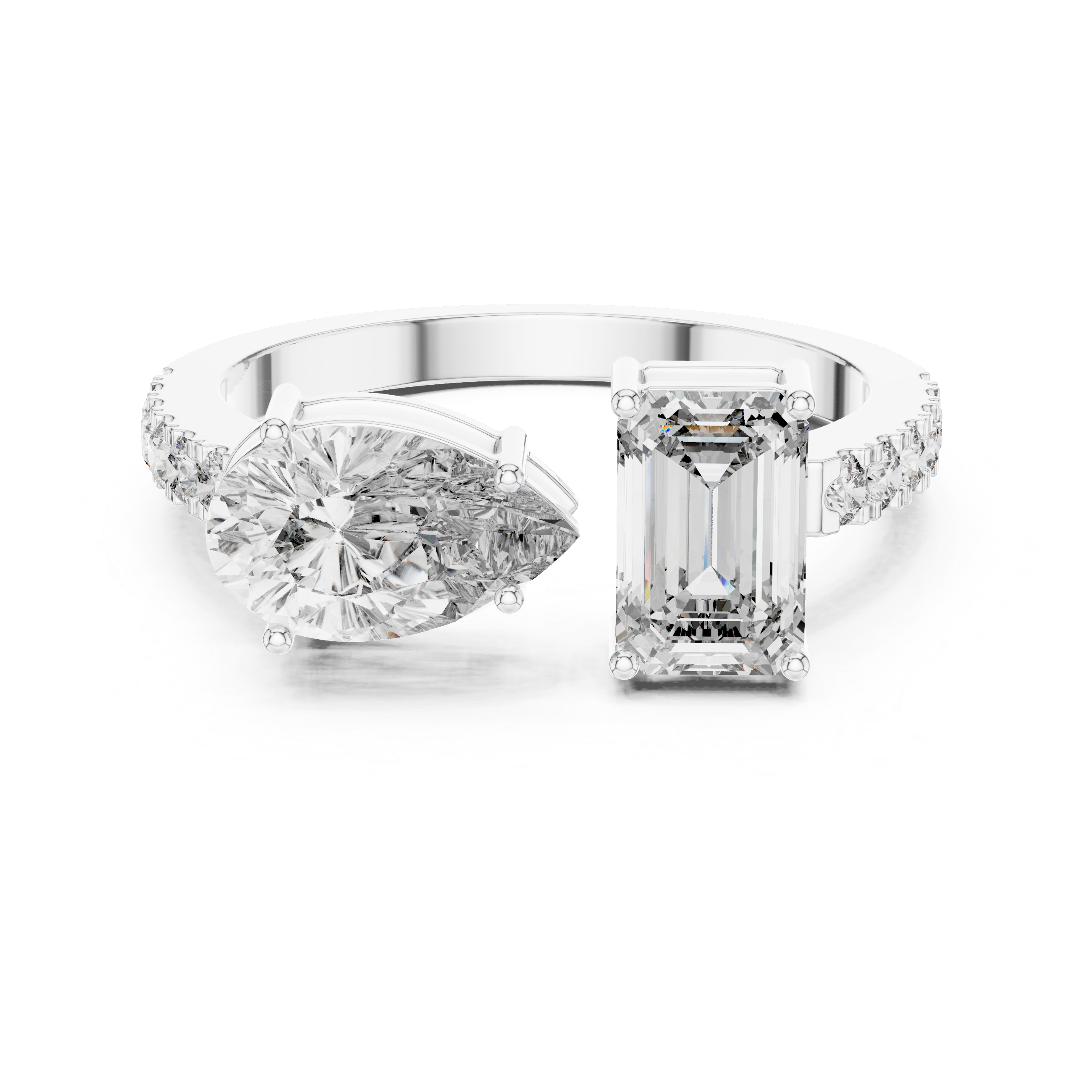 Toi et Moi Engagement Ring with Pear and Emerald Cut Diamonds