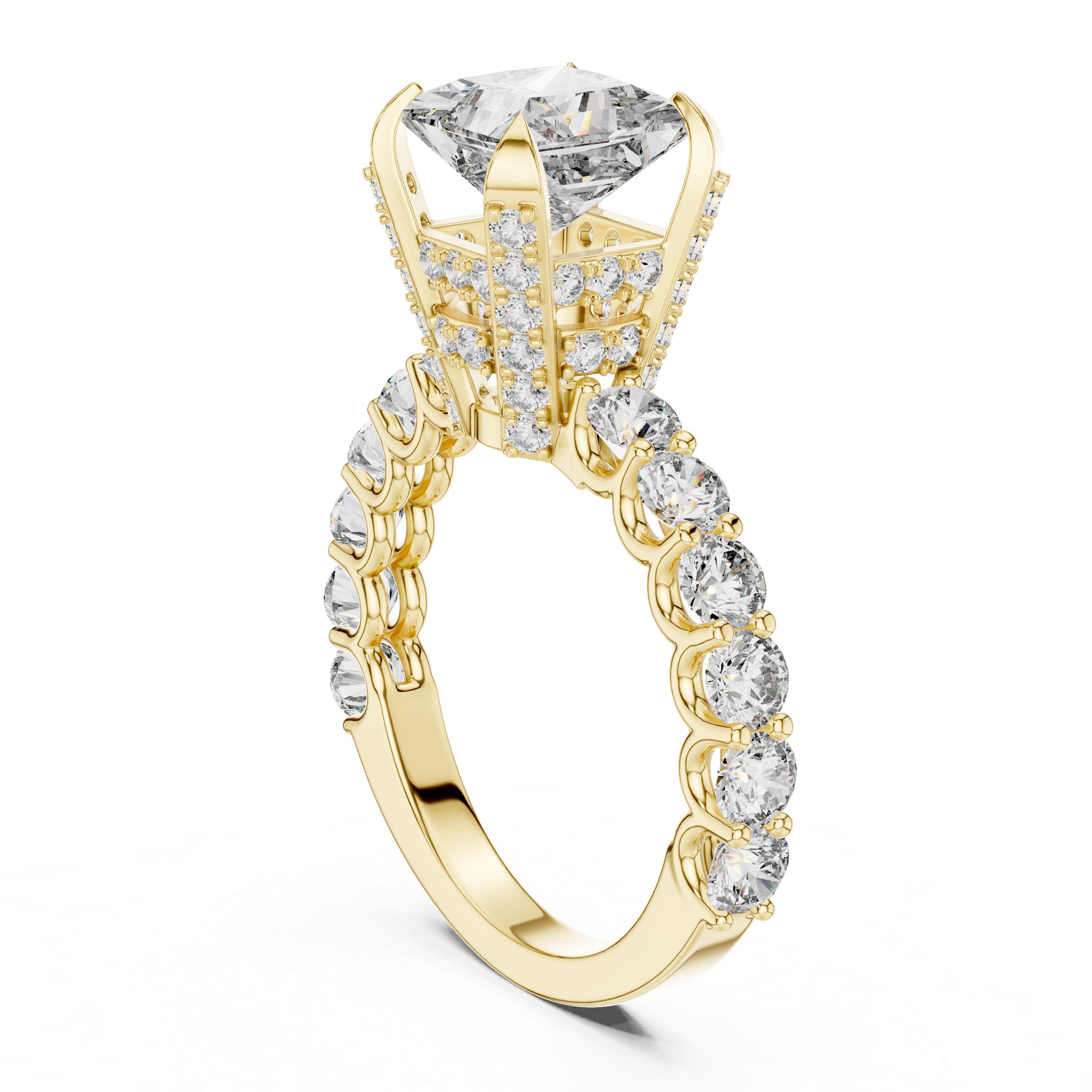 Princess Cut Engagement Ring with Diamond Pavé Cathedral Setting