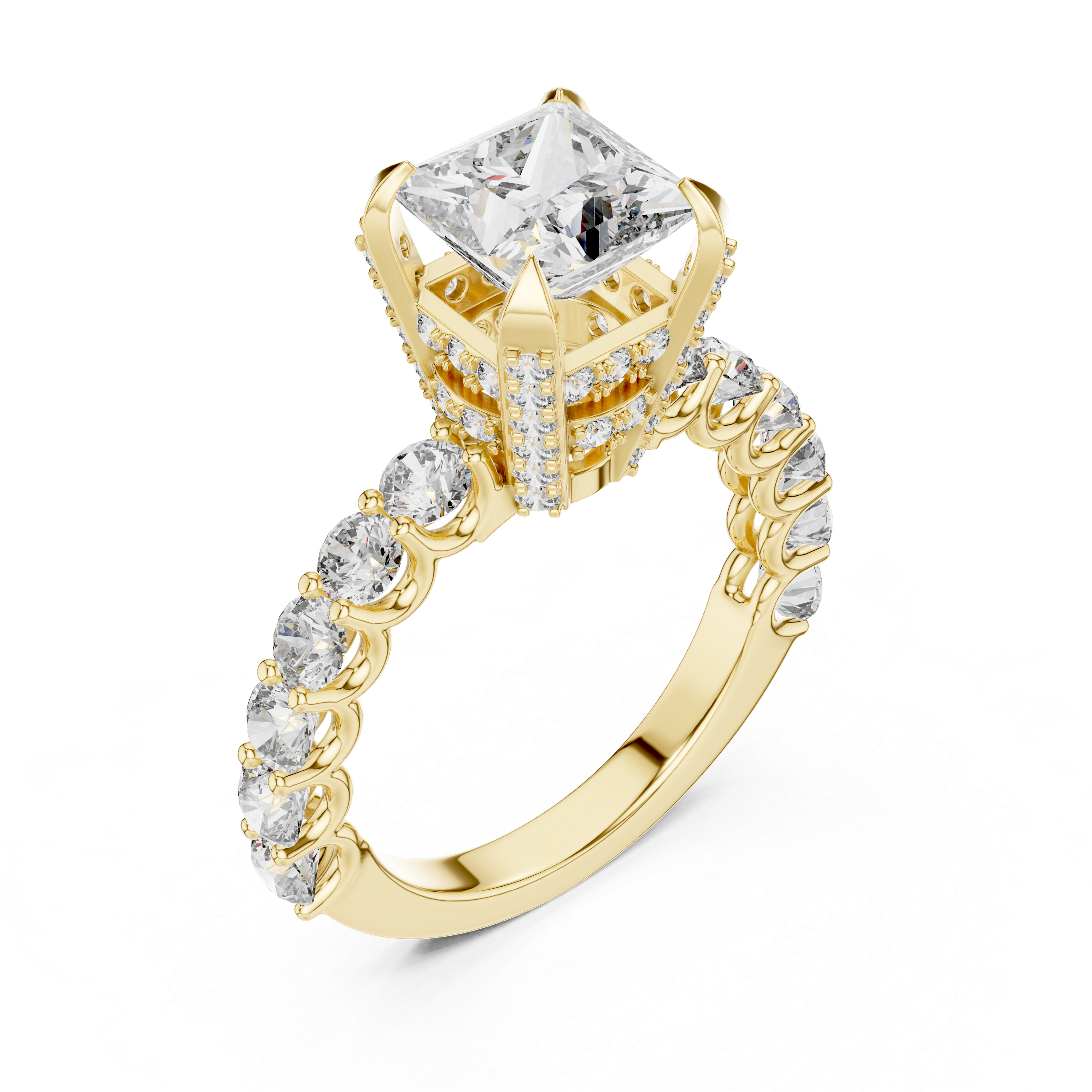 Princess Cut Engagement Ring with Diamond Pavé Cathedral Setting