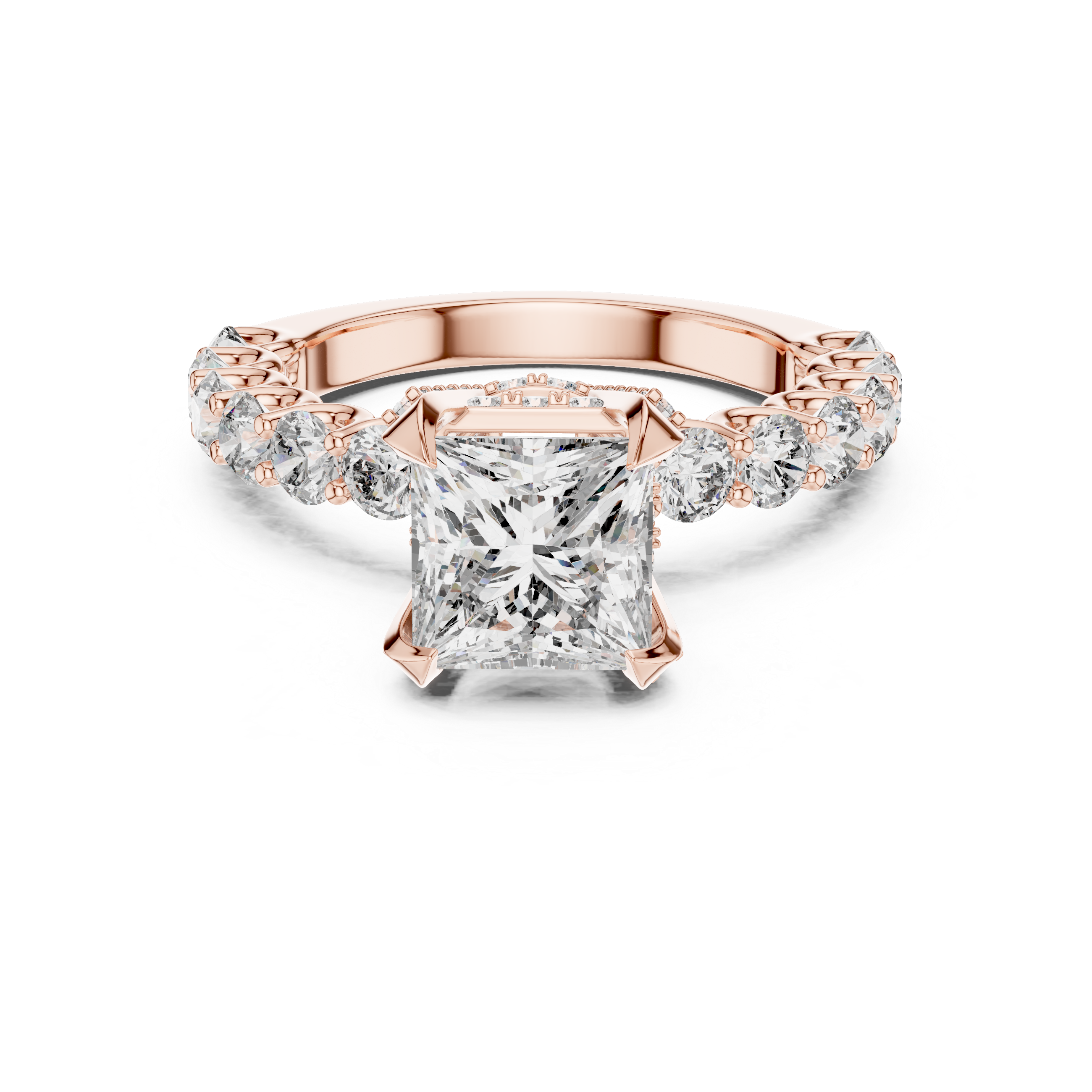 Princess Cut Engagement Ring with Diamond Pavé Cathedral Setting