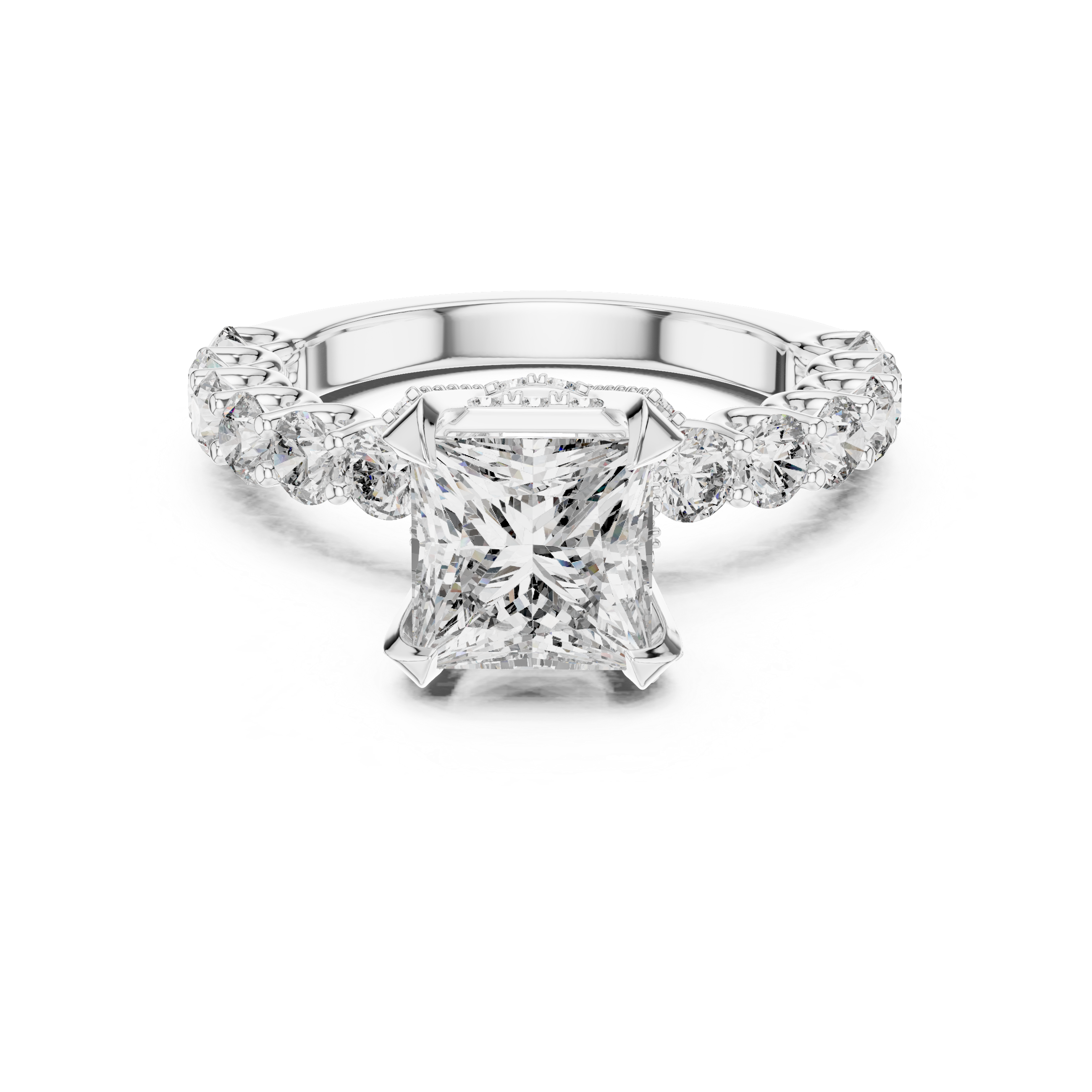 Princess Cut Engagement Ring with Diamond Pavé Cathedral Setting