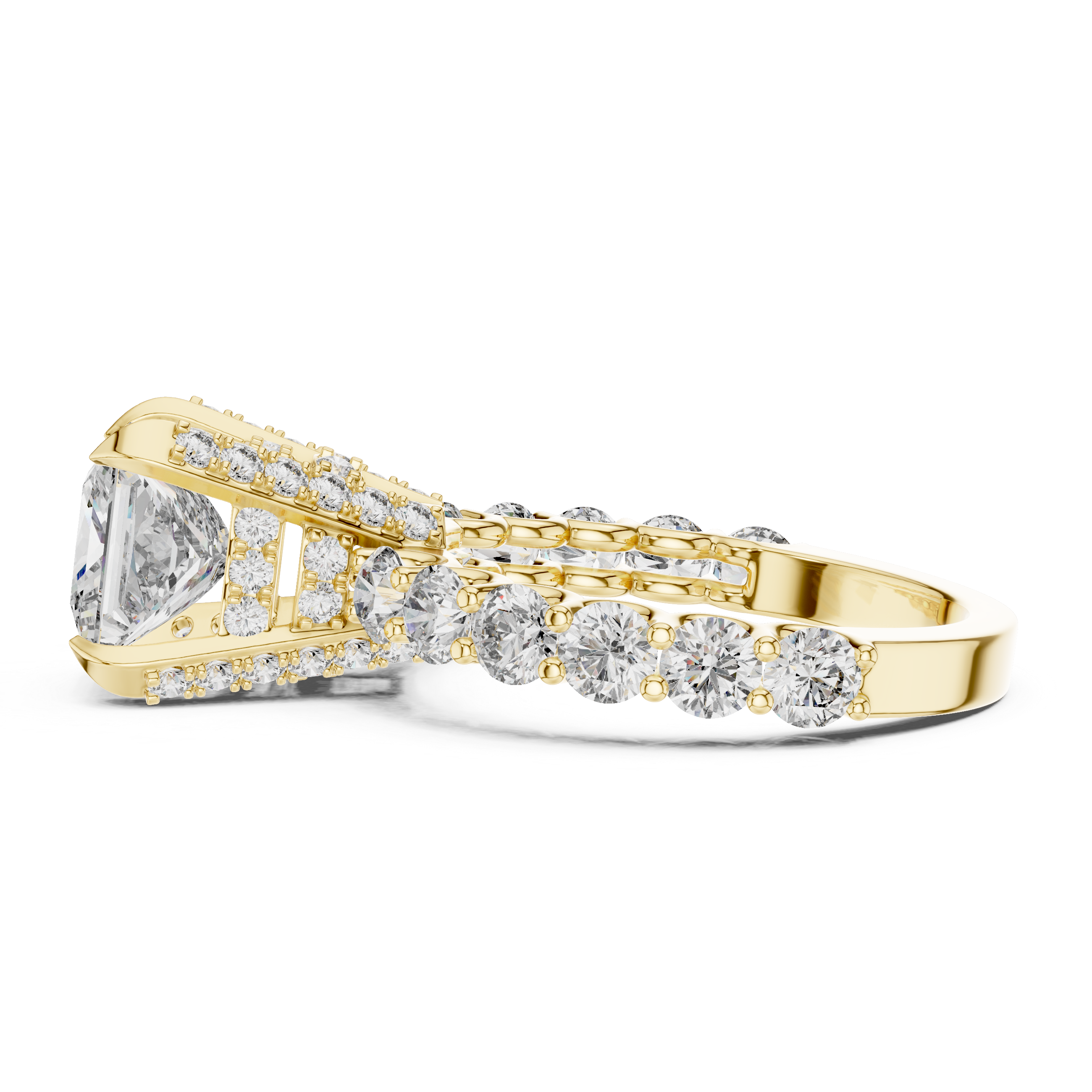 Princess Cut Engagement Ring with Diamond Pavé Cathedral Setting