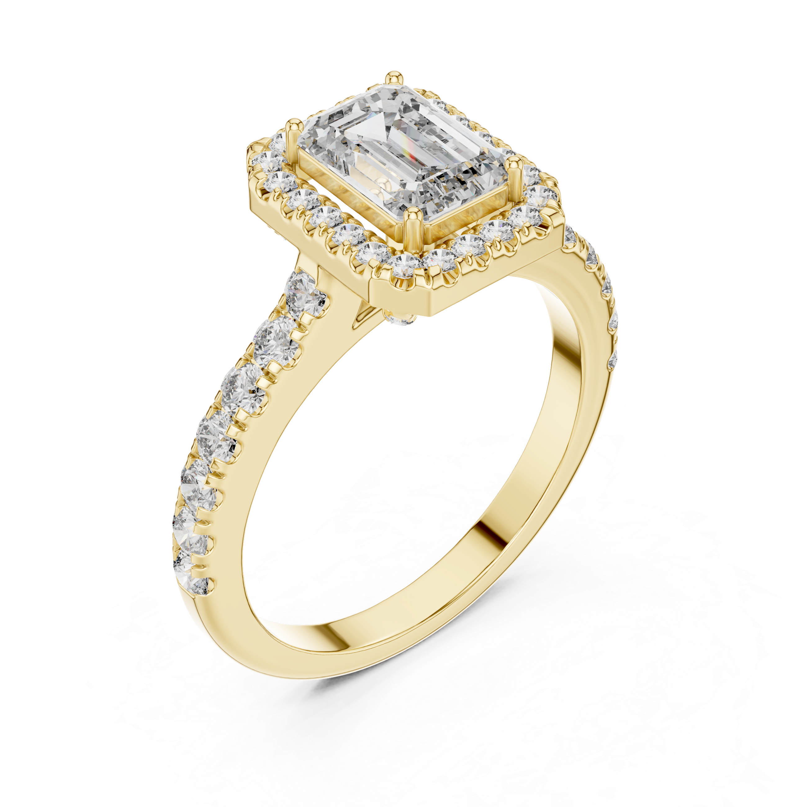 Emerald Cut Halo Engagement Ring with Pavé Diamond Band