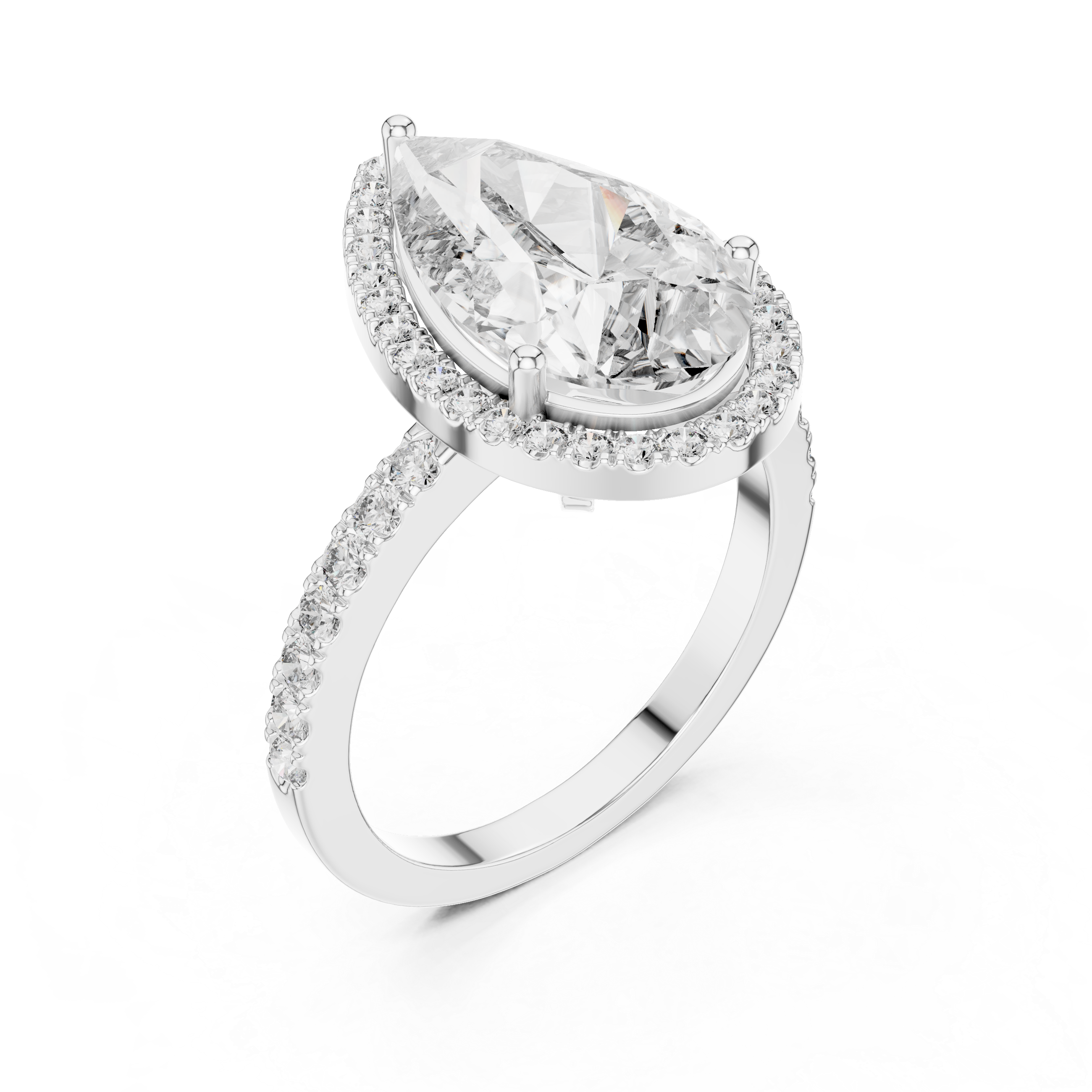 Pear Shaped Halo Engagement Ring with Hidden Halo Pavé Band