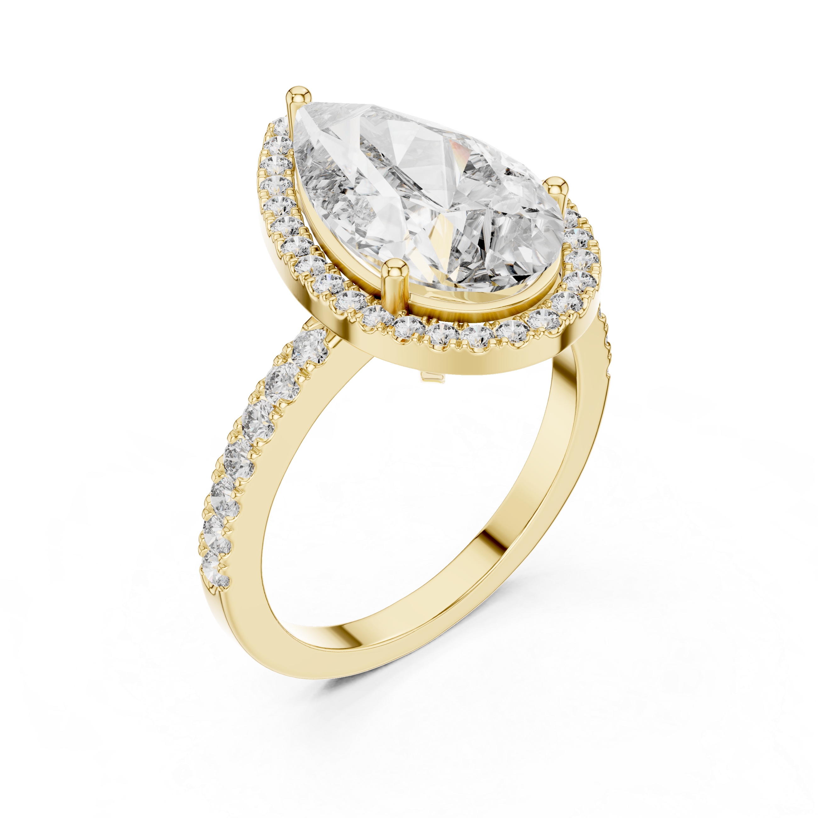 Pear Shaped Halo Engagement Ring with Hidden Halo Pavé Band