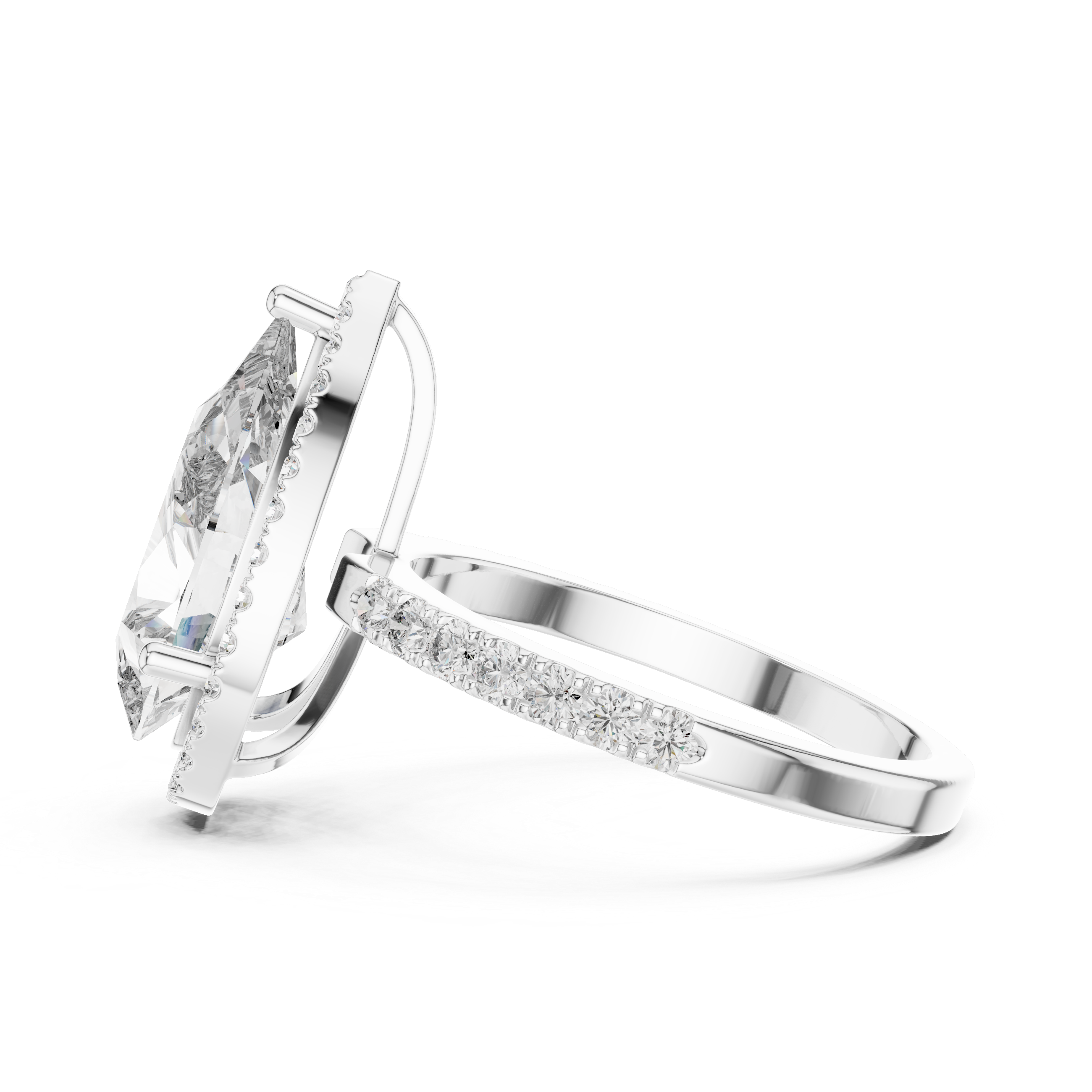 Pear Shaped Halo Engagement Ring with Hidden Halo Pavé Band