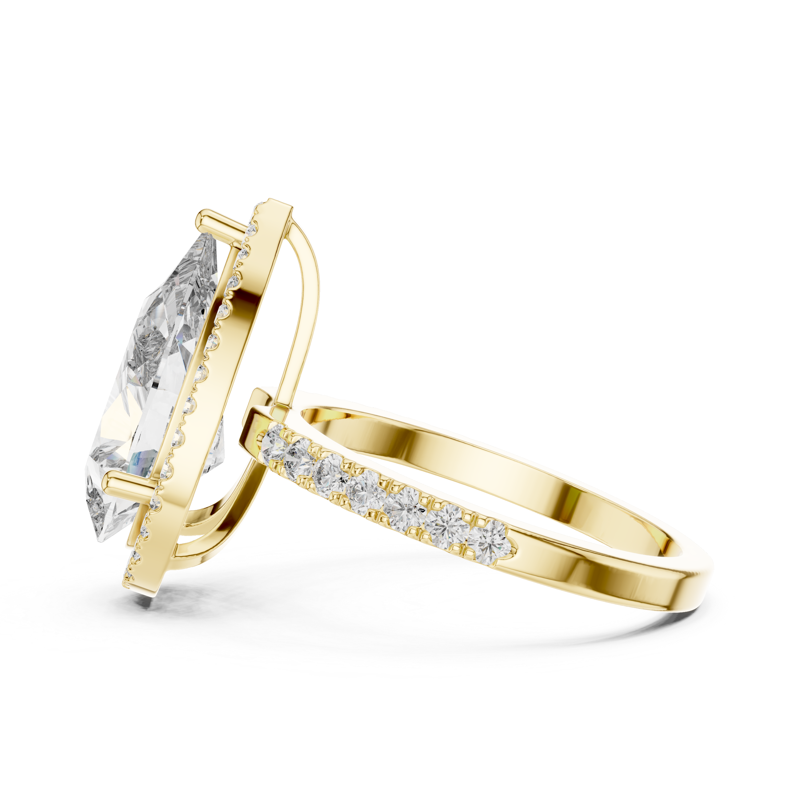 Pear Shaped Halo Engagement Ring with Hidden Halo Pavé Band