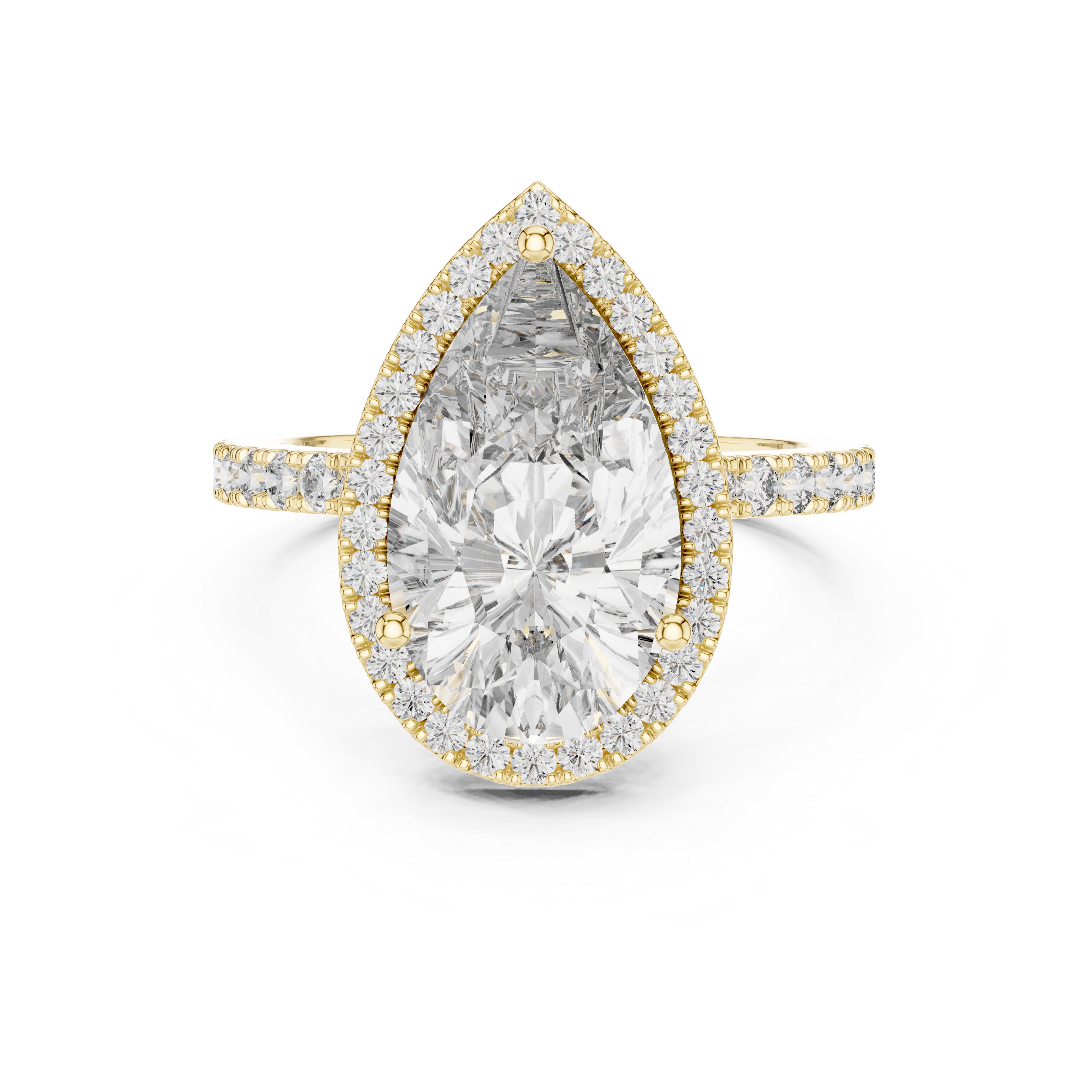 Pear Shaped Halo Engagement Ring with Hidden Halo Pavé Band