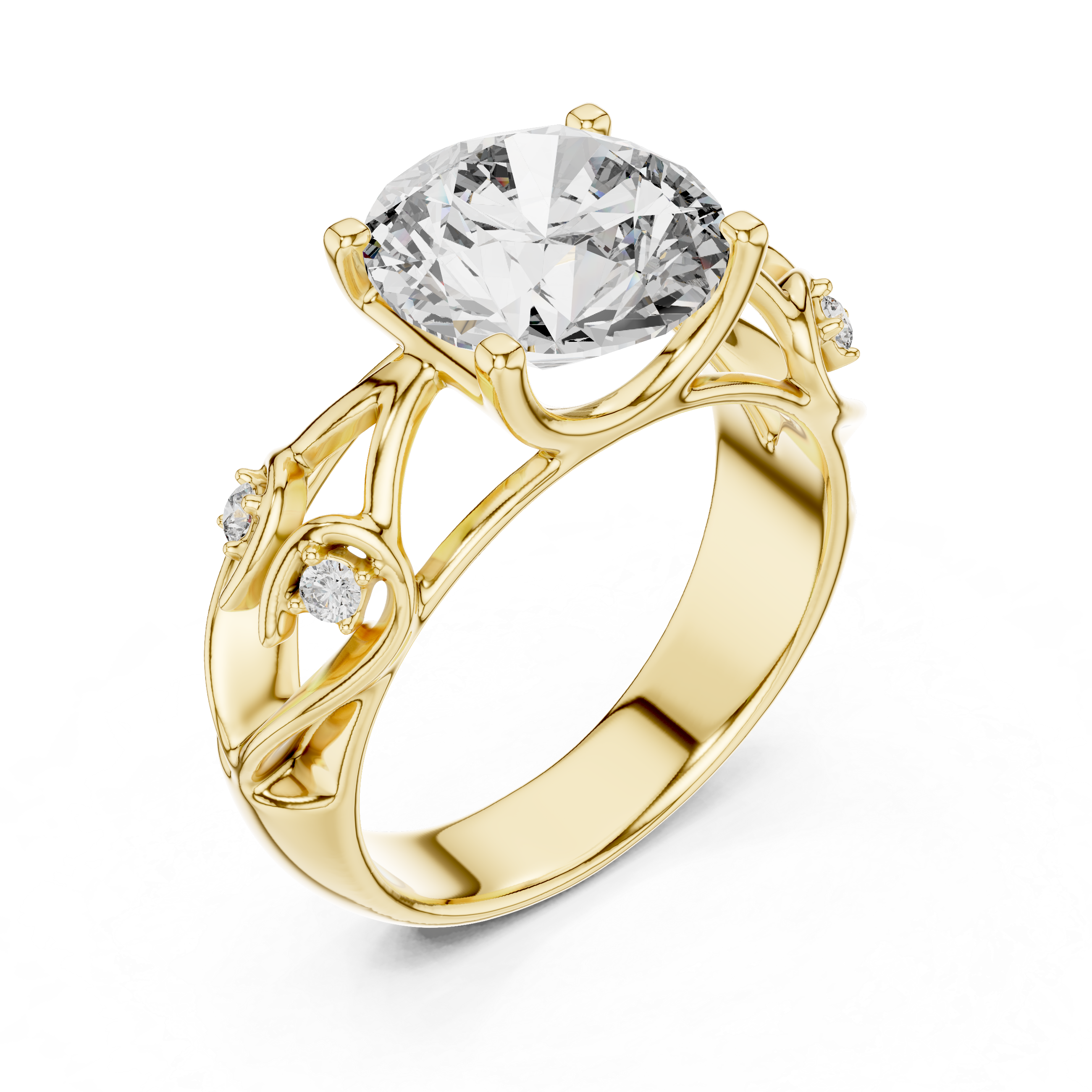 Vintage Inspired Solitaire Engagement Ring with Celtic Style Side Accents