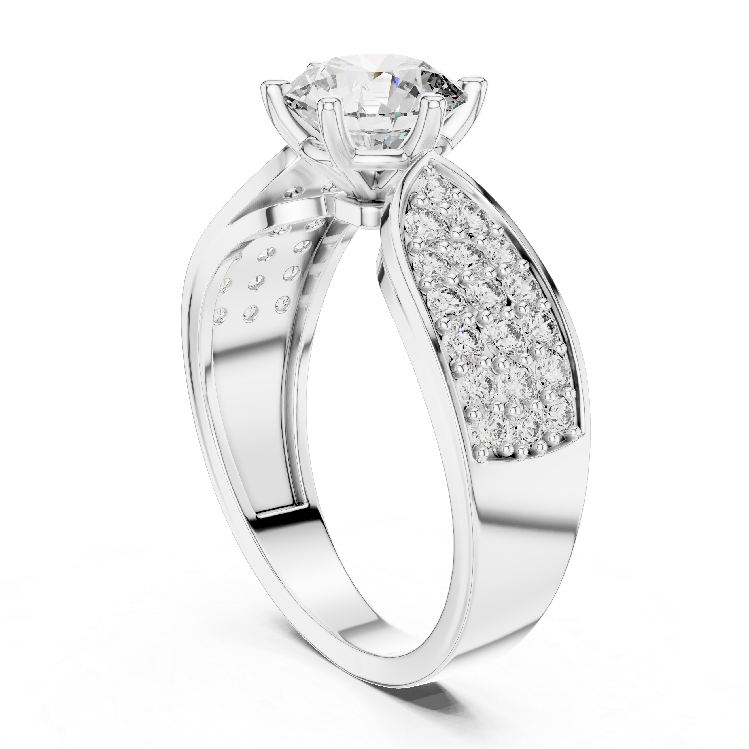 Luxury Pavé Diamond Engagement Ring with Wide Split Shoulders