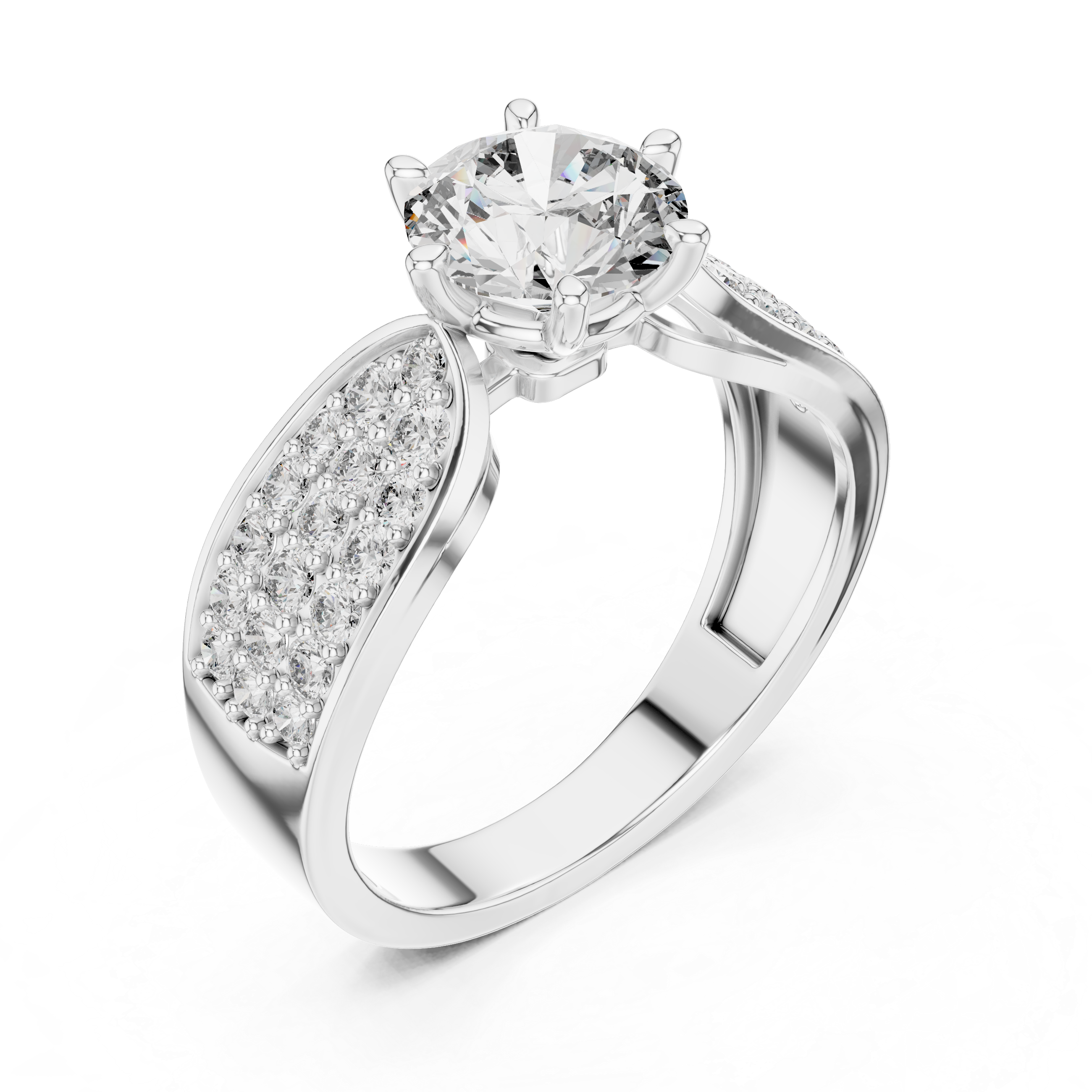 Luxury Pavé Diamond Engagement Ring with Wide Split Shoulders