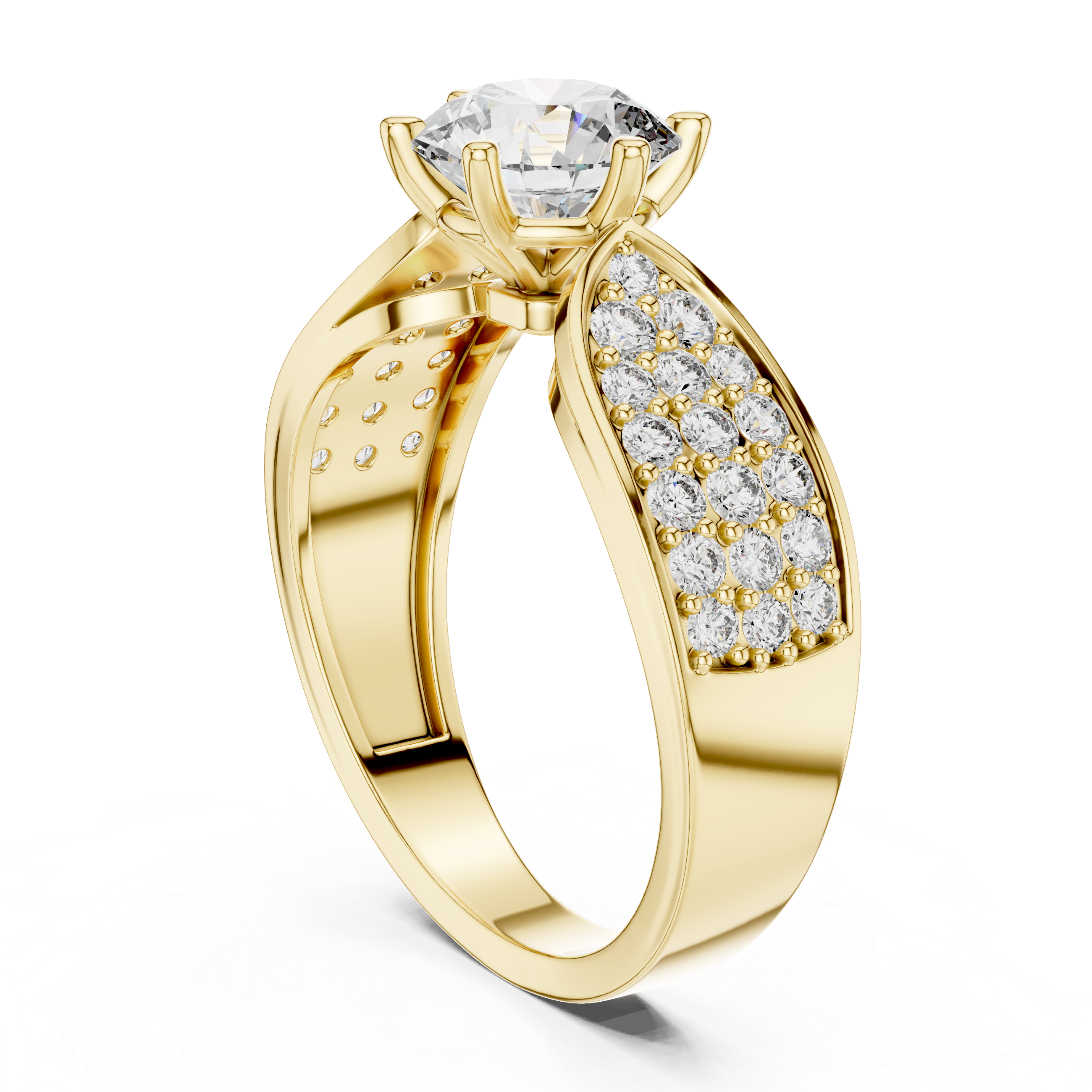 Luxury Pavé Diamond Engagement Ring with Wide Split Shoulders