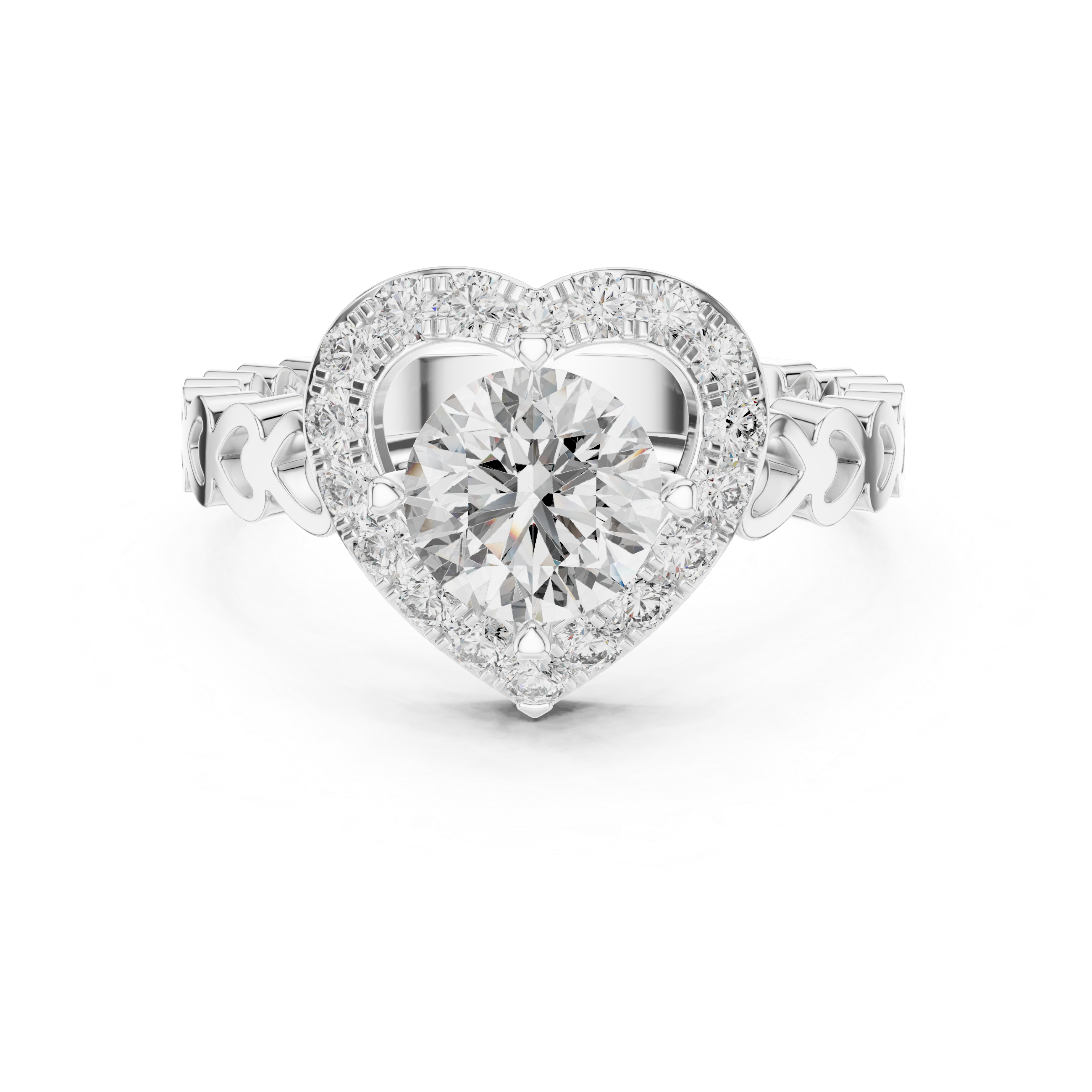 Heart Halo Diamond Ring with Open Heart Band Design