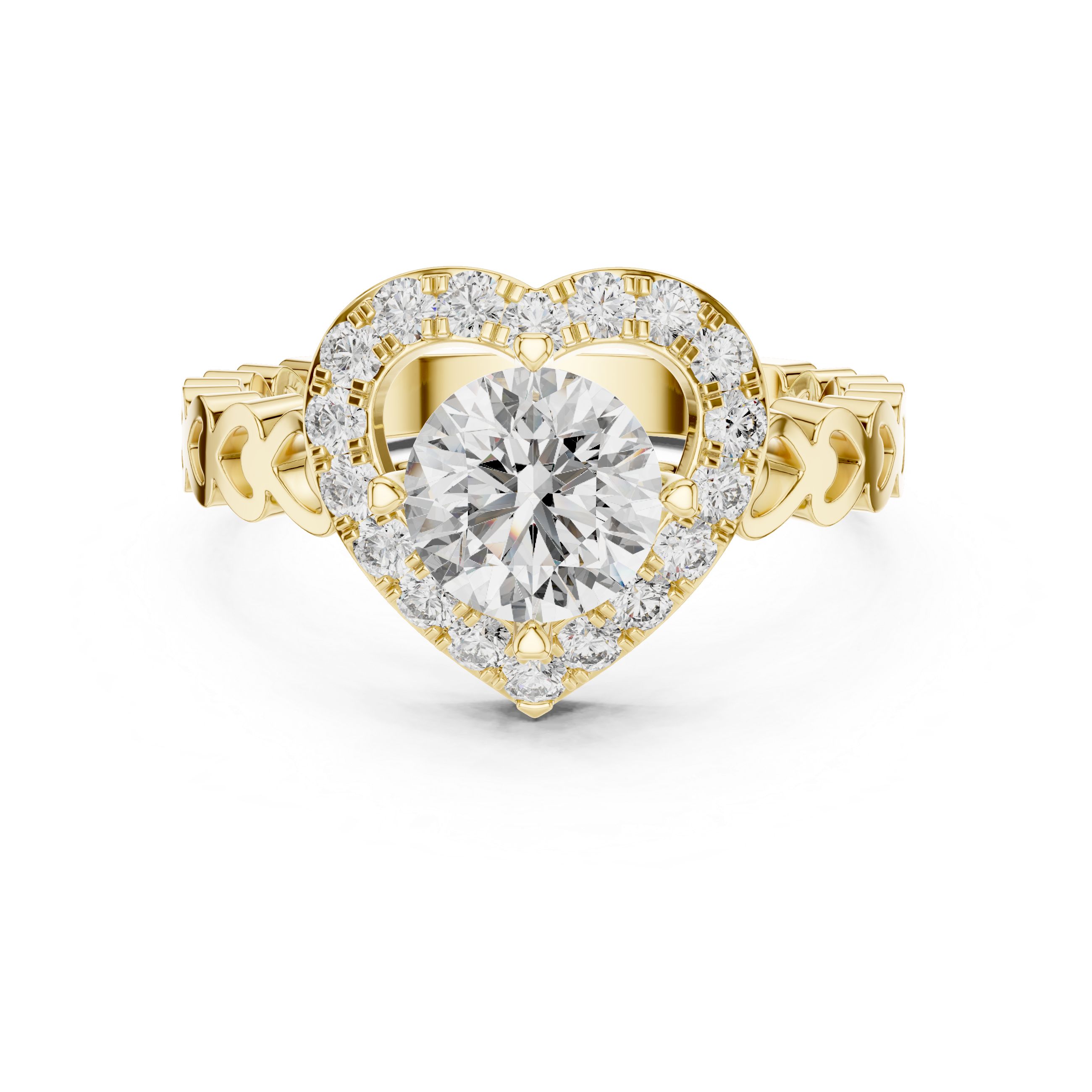 Heart Halo Diamond Ring with Open Heart Band Design