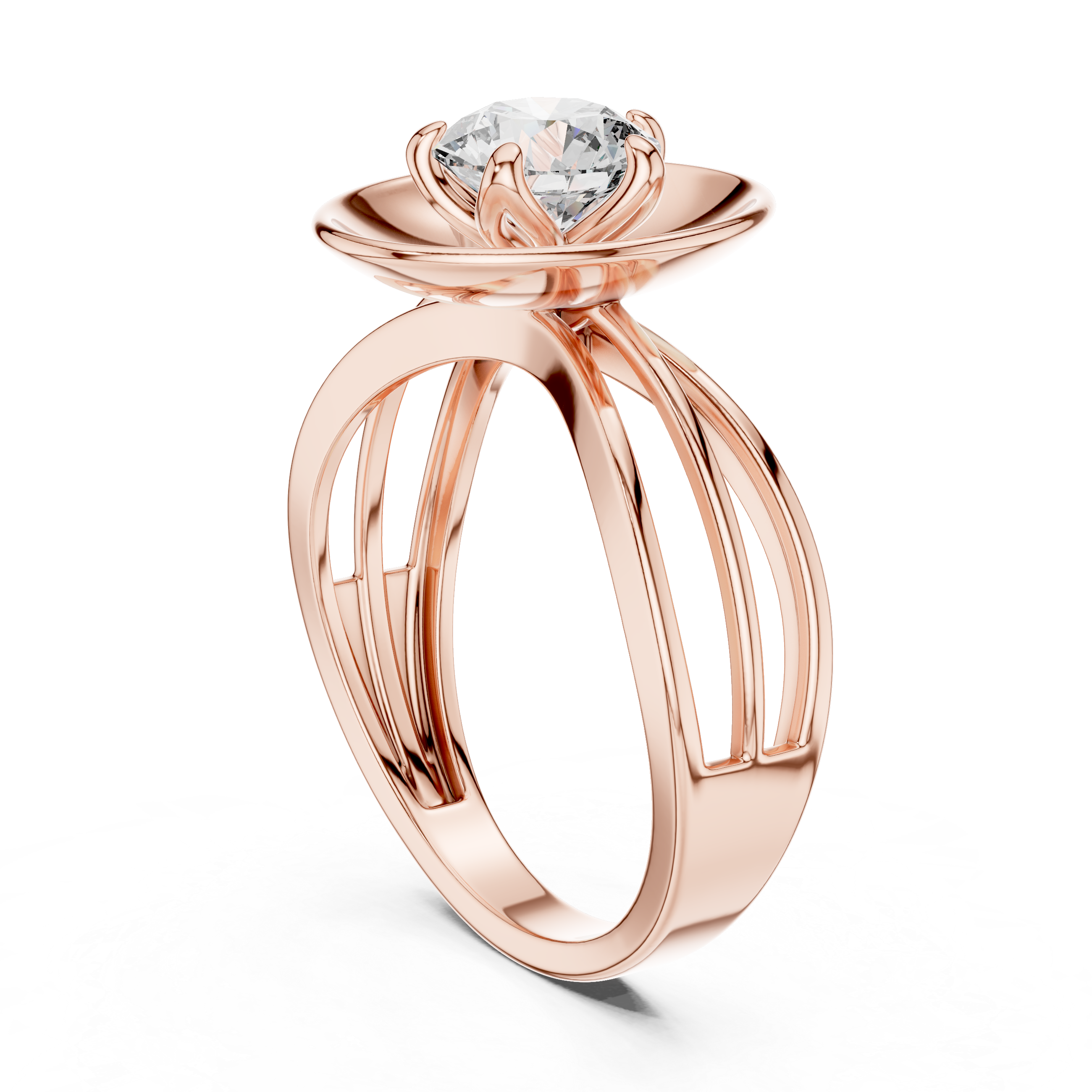Modern Oval Halo Solitaire Ring with Split Shank Band