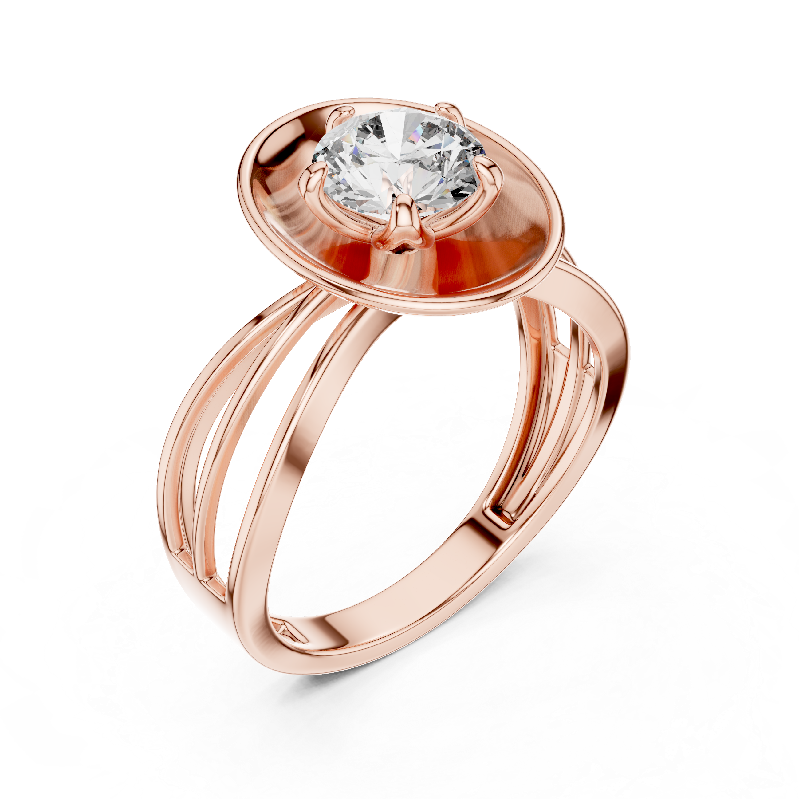 Modern Oval Halo Solitaire Ring with Split Shank Band