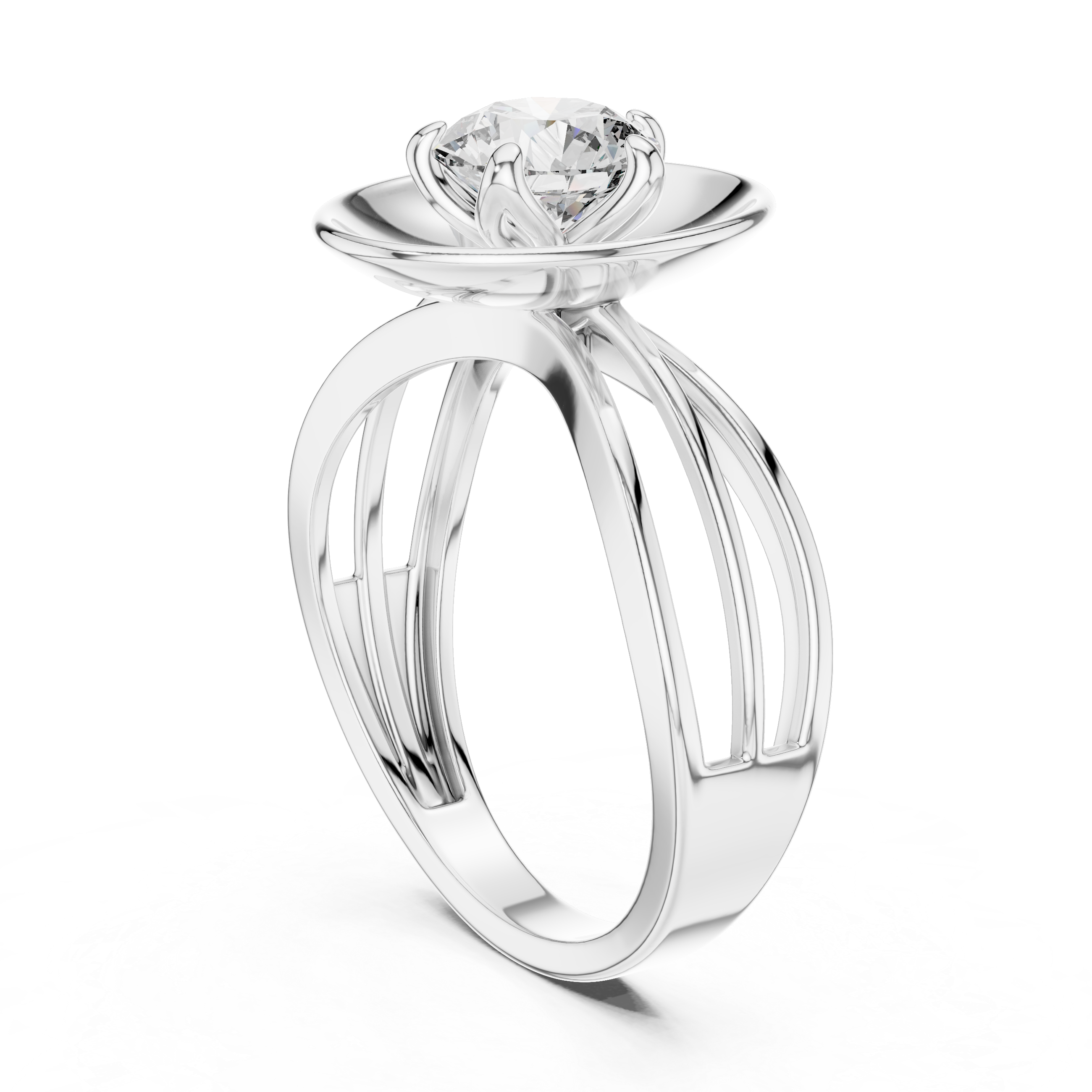 Modern Oval Halo Solitaire Ring with Split Shank Band