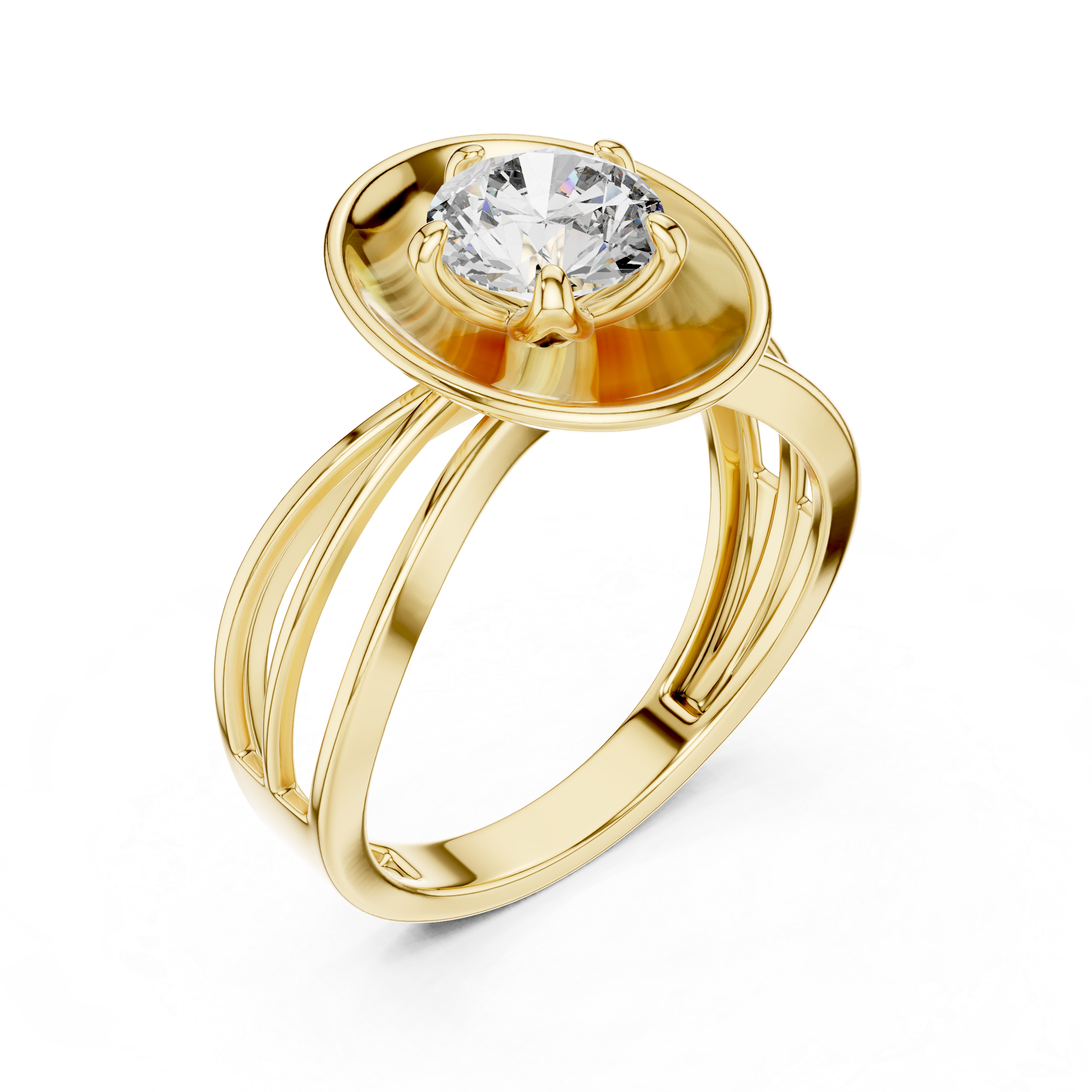 Modern Oval Halo Solitaire Ring with Split Shank Band