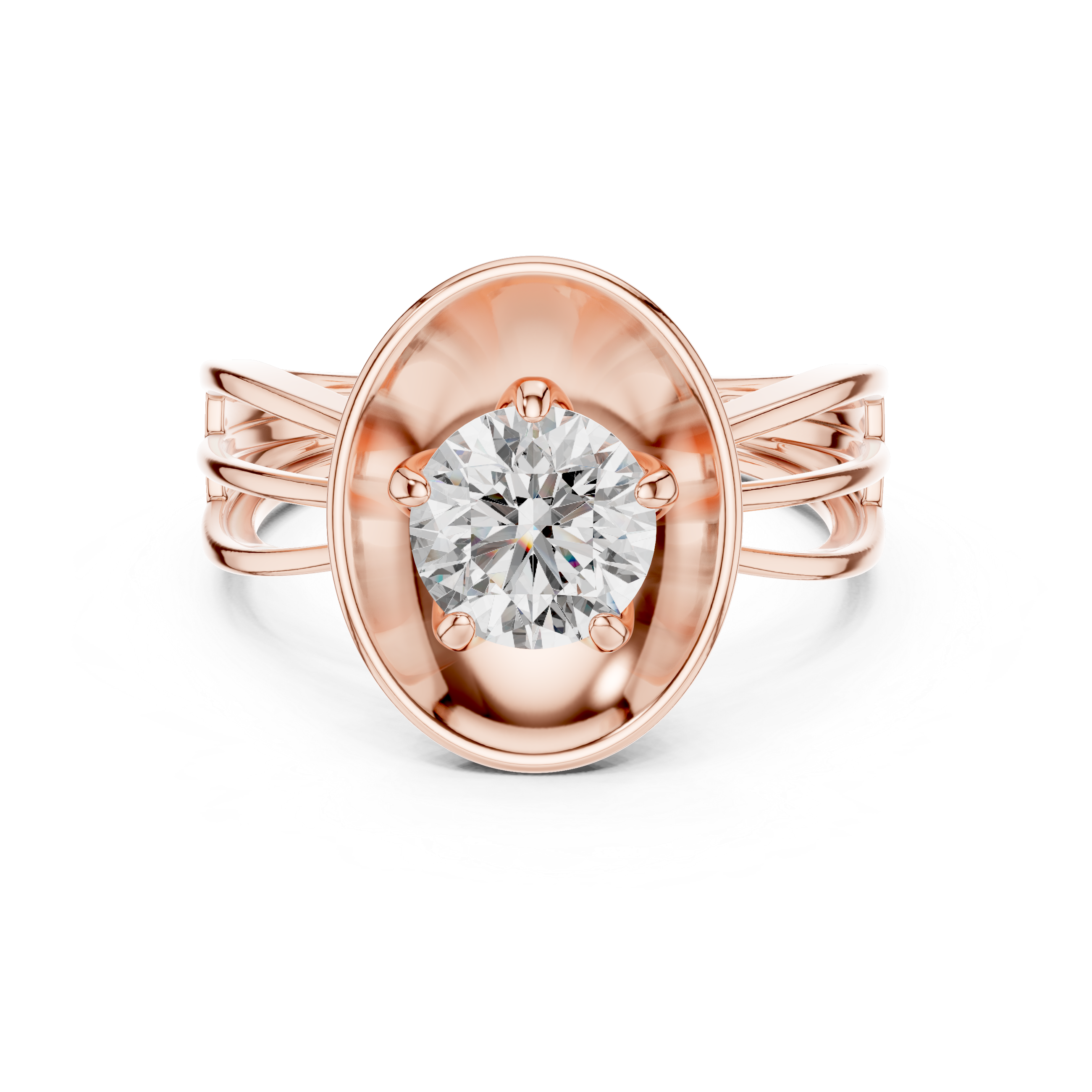 Modern Oval Halo Solitaire Ring with Split Shank Band