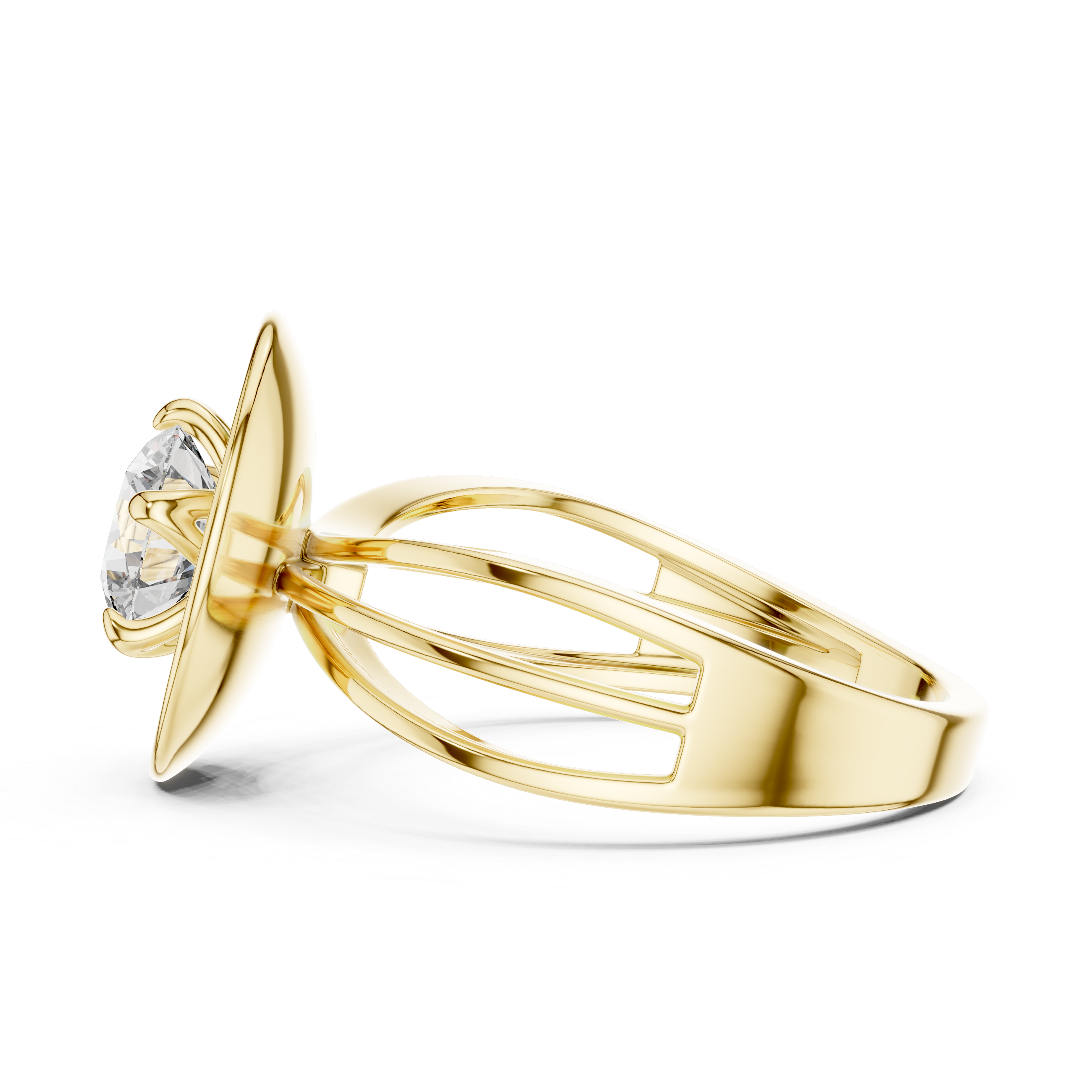 Modern Oval Halo Solitaire Ring with Split Shank Band